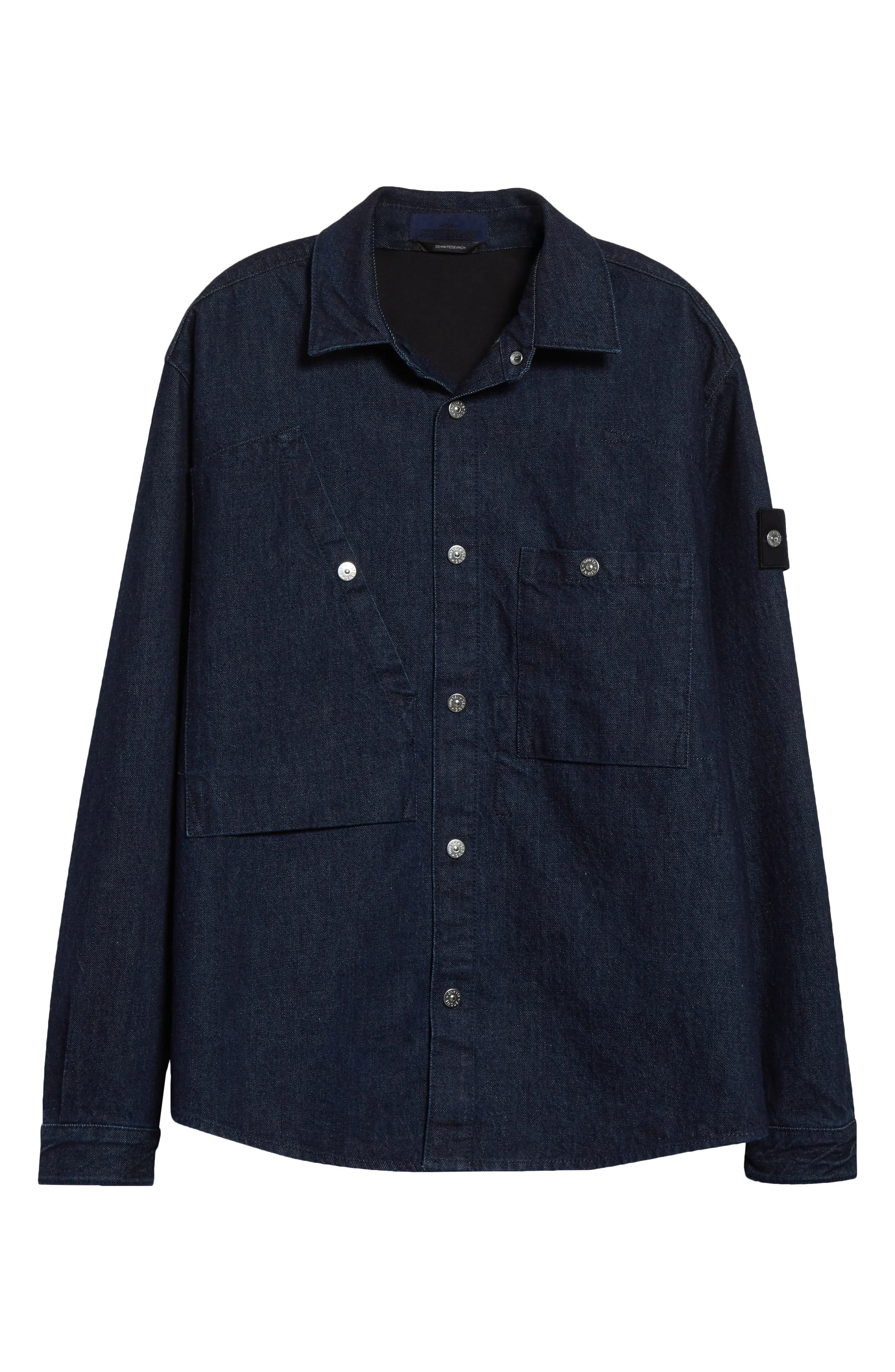 Stone Island Compass Logo Patch Denim Snap-Up Overshirt in Vj201 Indigo Denim-Rinsed at Nordstrom - 1