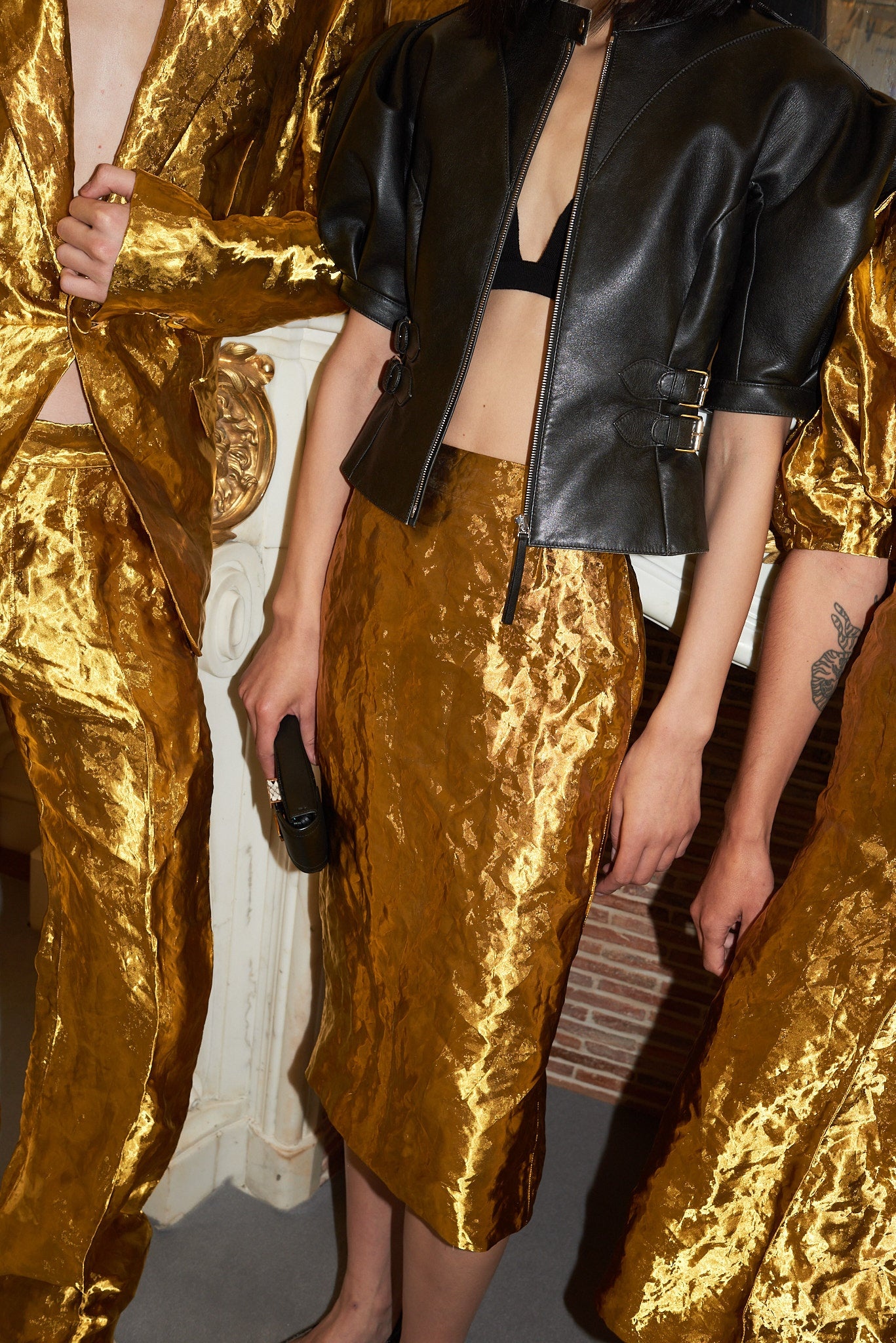 Manuela Midi Skirt in Gold Metallic Silk - 6