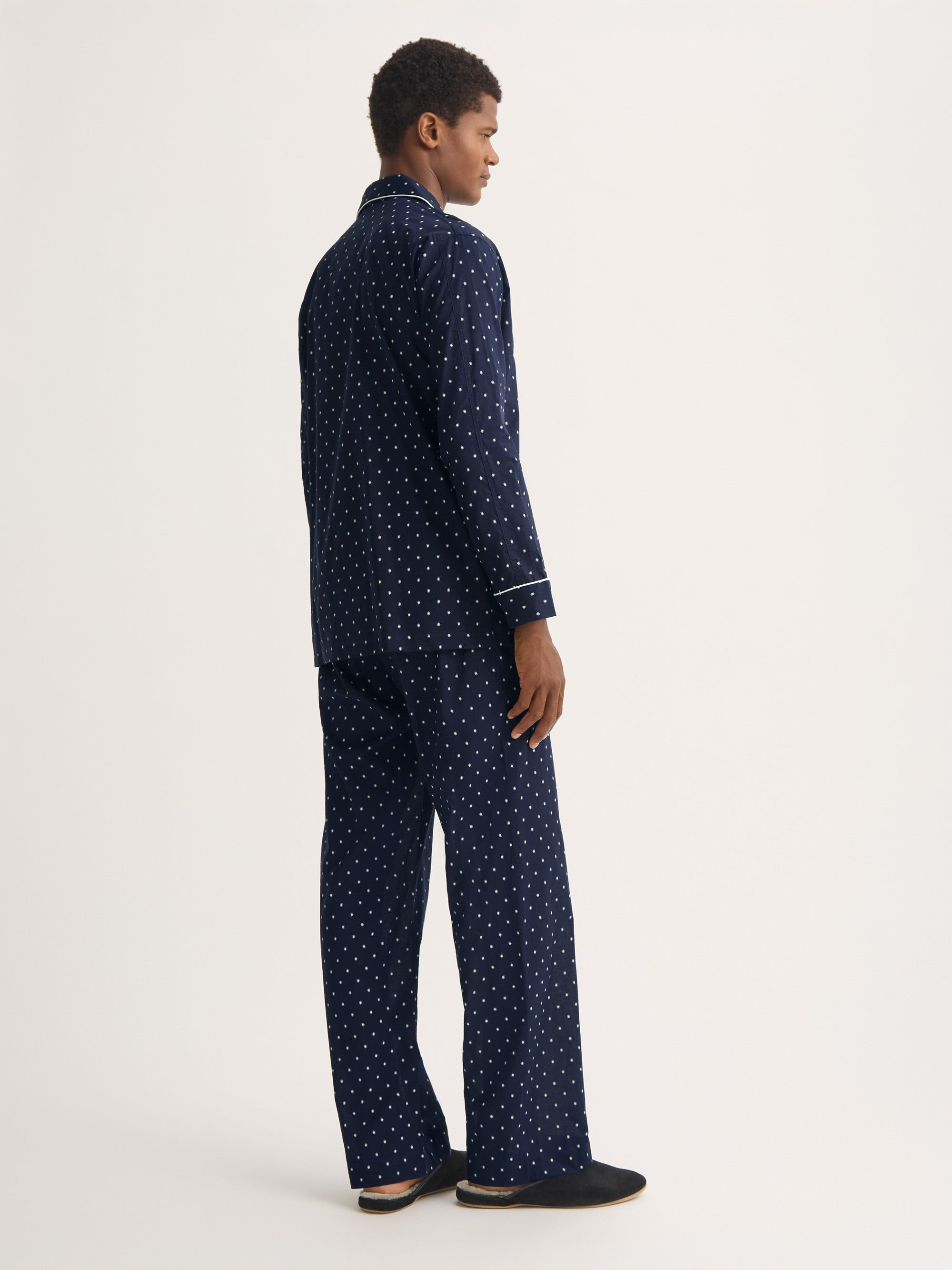 Men's Classic Fit Pajamas Cotton Batiste Navy Blue Starburst Print - 3