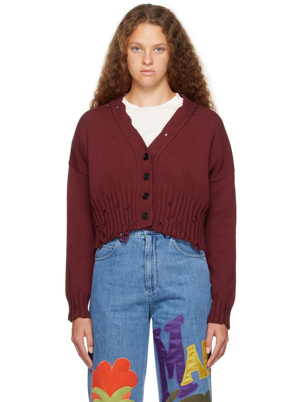 Burgundy Cropped Cardigan - 1