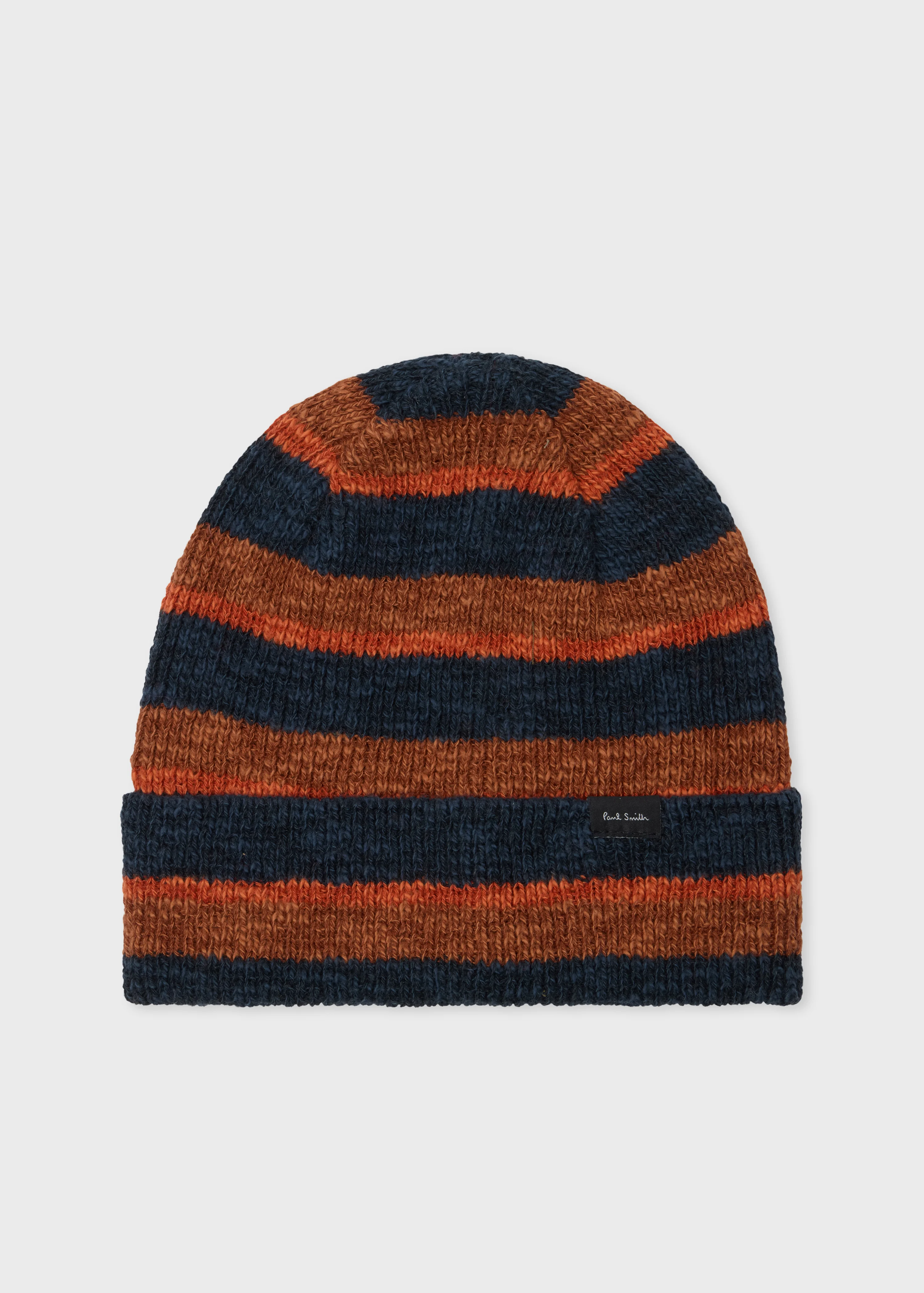 Navy and Orange Stripe Linen-Cotton Beanie - 1