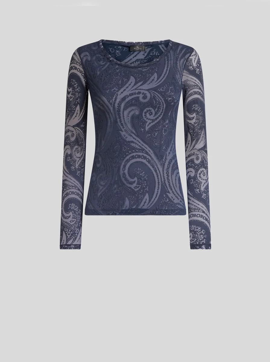 SWEATER IN COTTON-BLEND BURNOUT JERSEY WITH PAISLEY MOTIF - 1