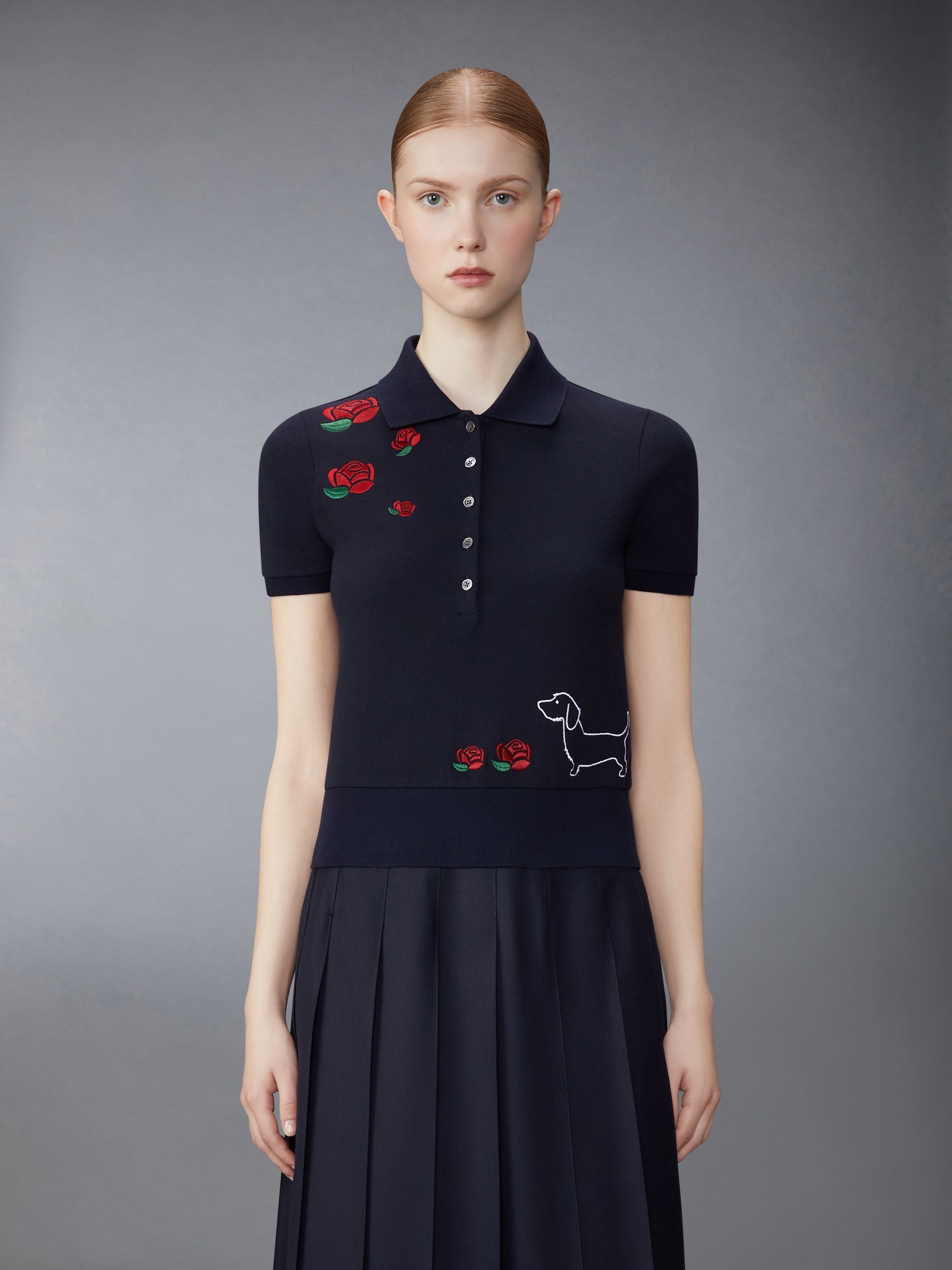 motif-embroidered cotton polo top - 1