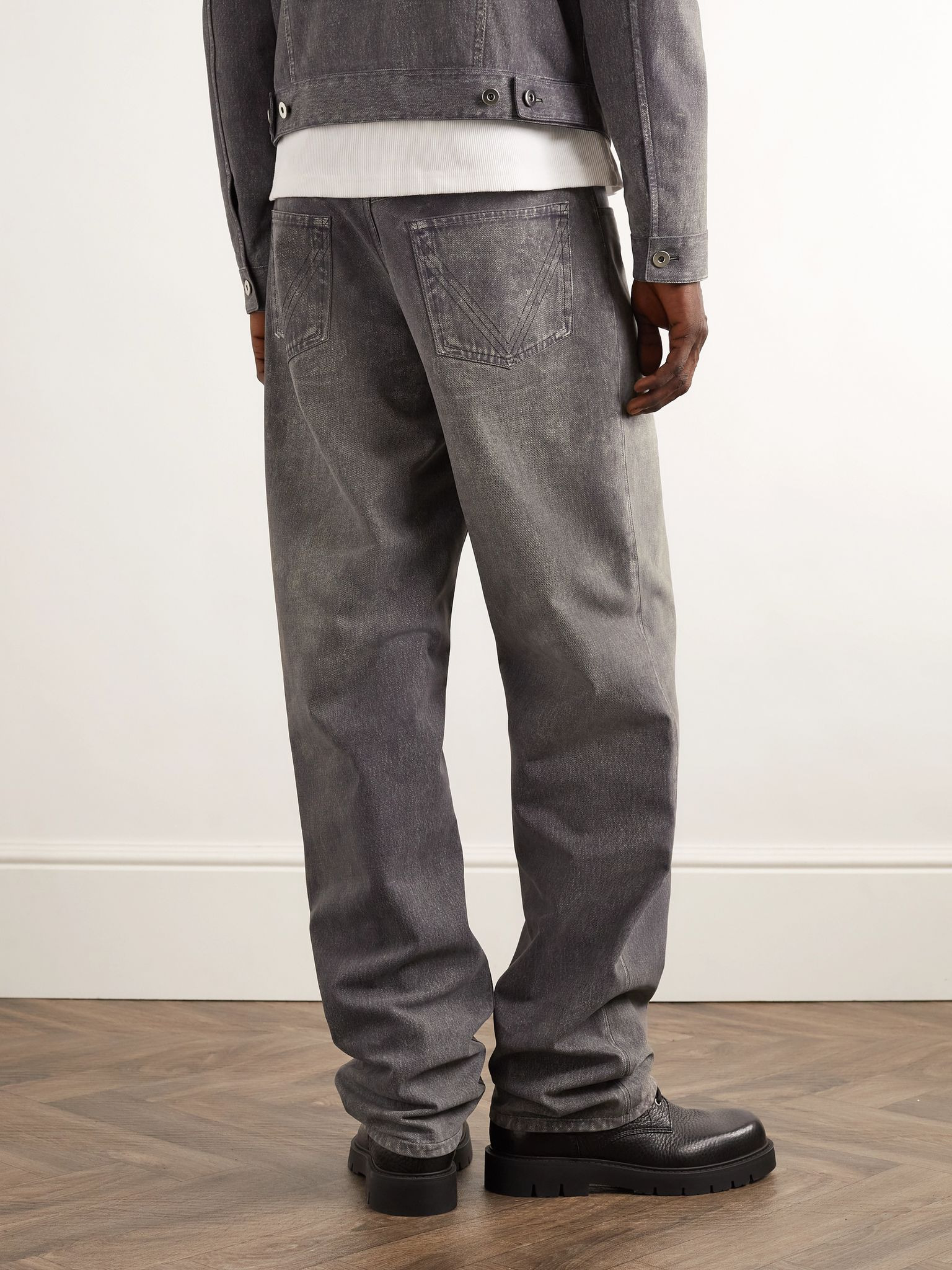 Straight-Leg Printed Nubuck Trousers Gray - 3