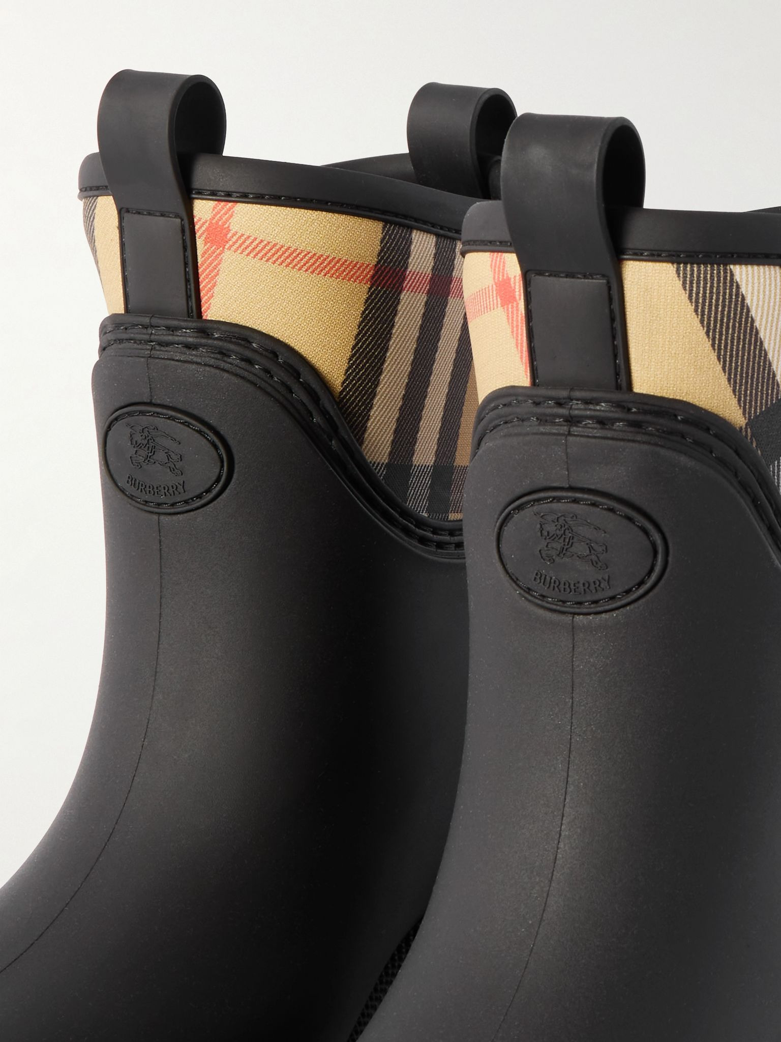 Checked Twill-Trimmed Rubber Rain Boots Black - 5