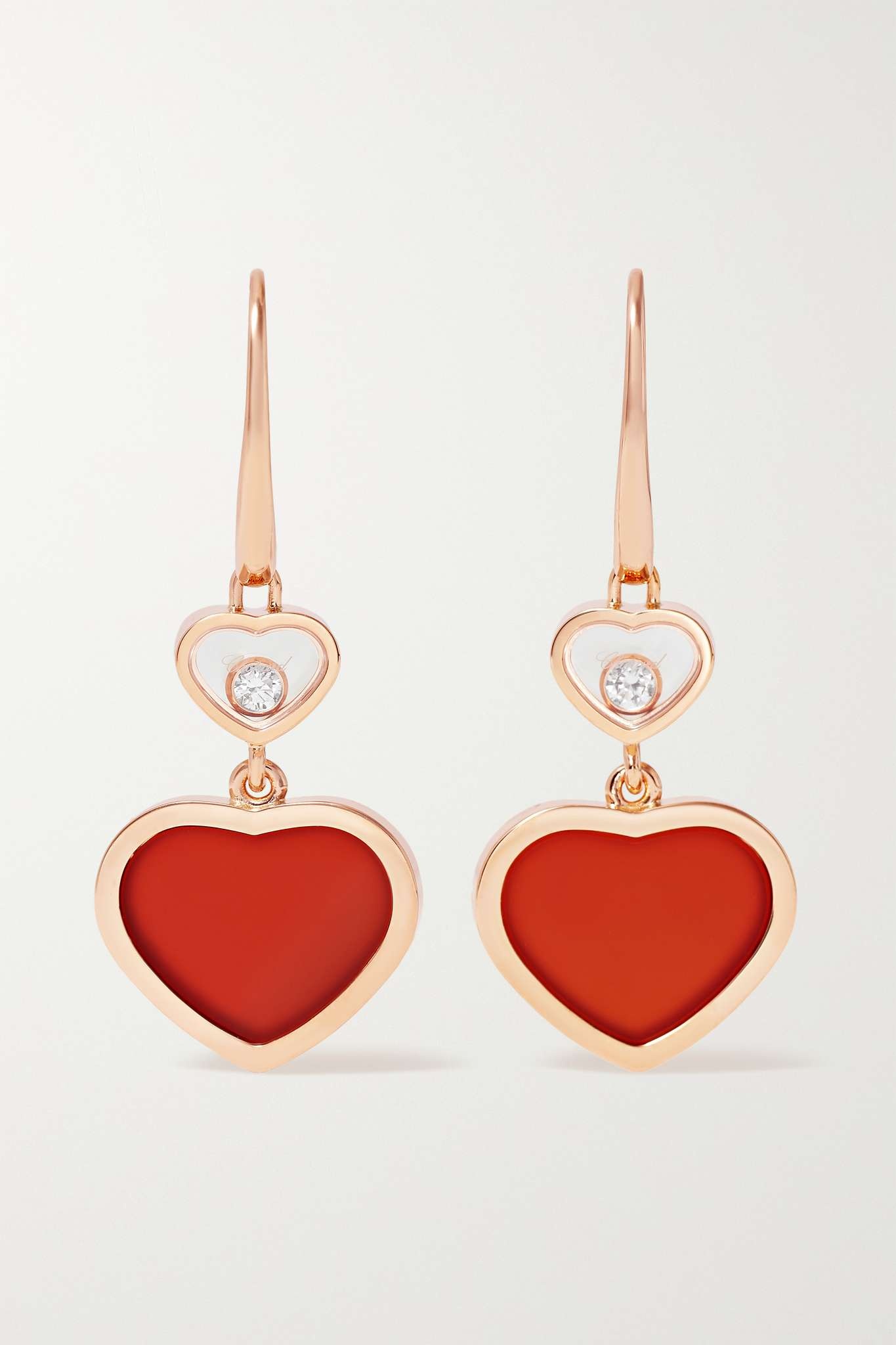 Happy Hearts 18-karat rose gold, diamond and carnelian earrings - 1