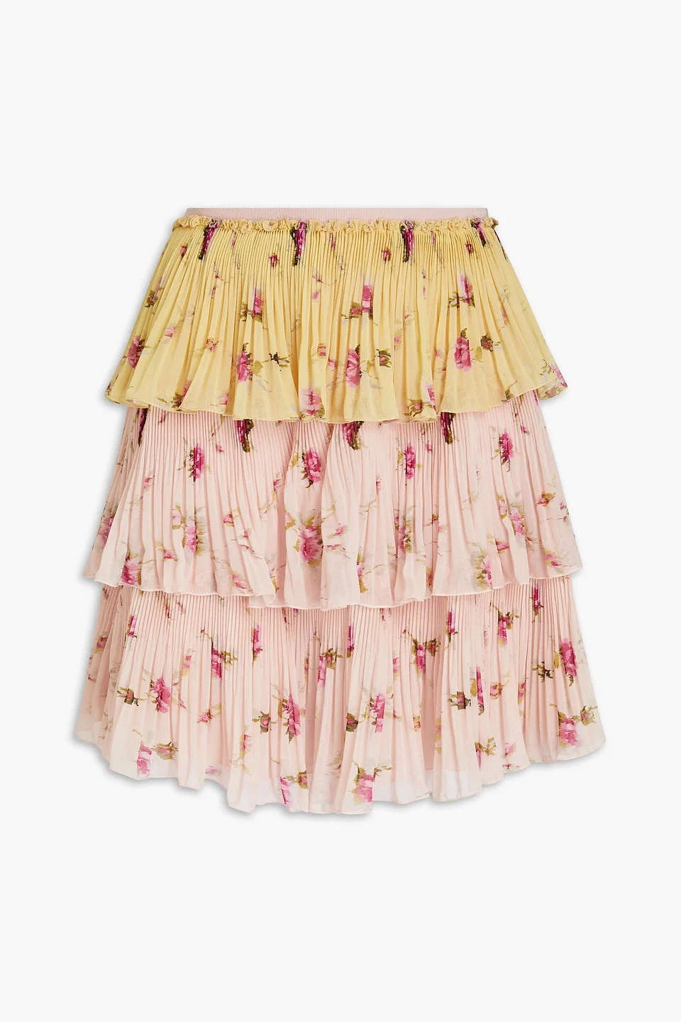 Tiered pleated floral-print georgette mini skirt - 1