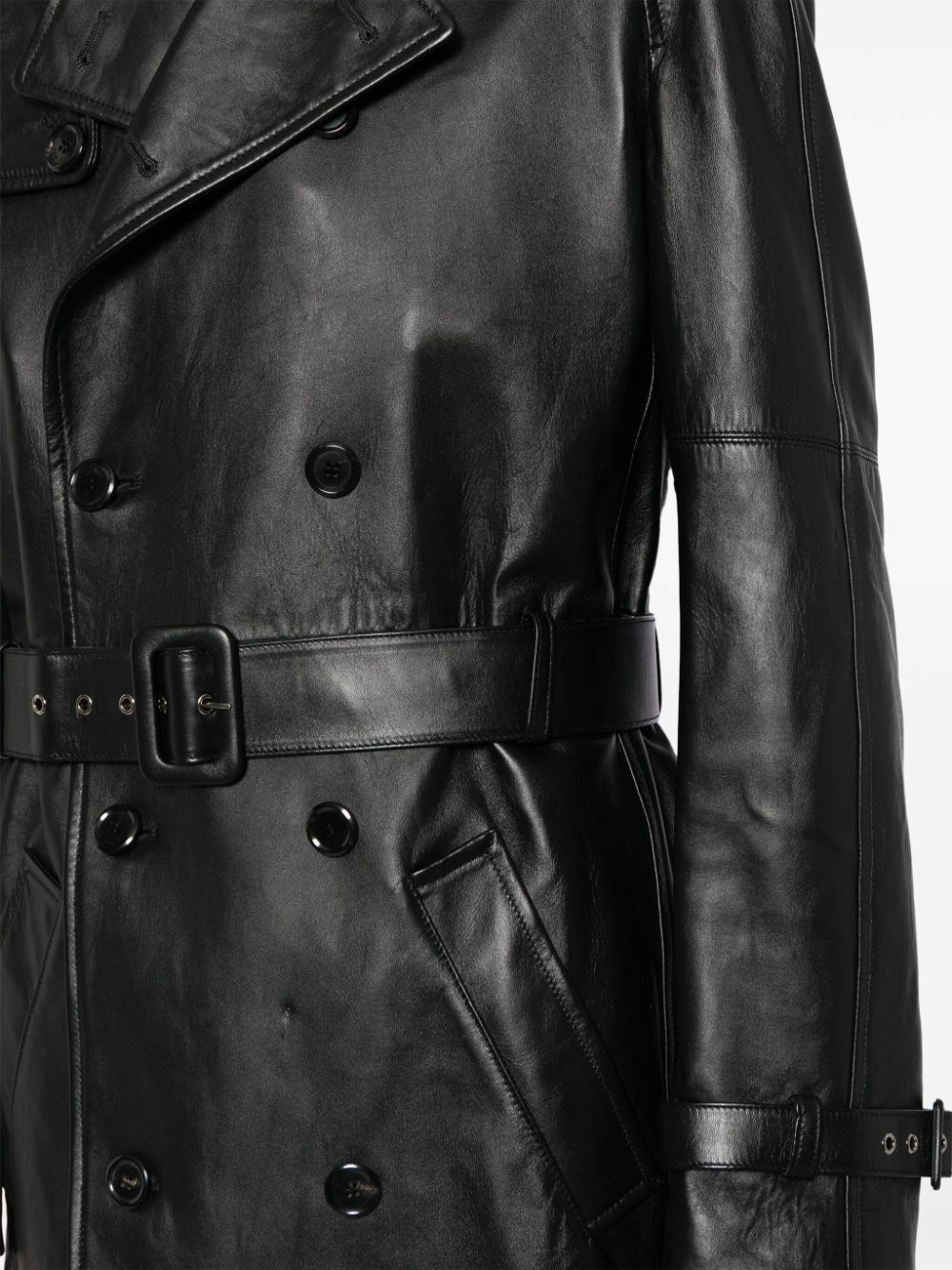 belted leather trench coat - 5