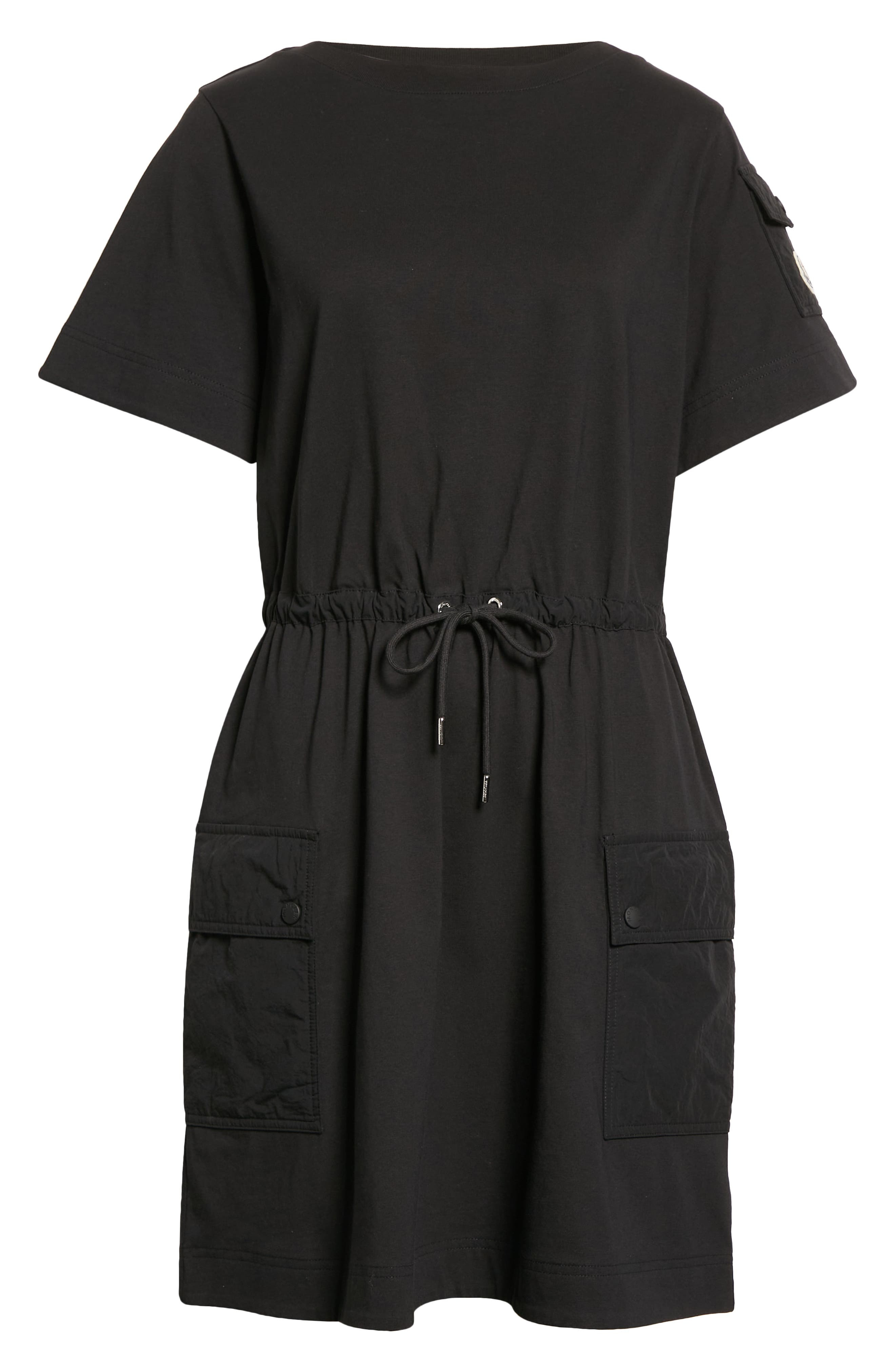 Moncler Drawstring Waist Cotton Jersey Dress in Black at Nordstrom - 5