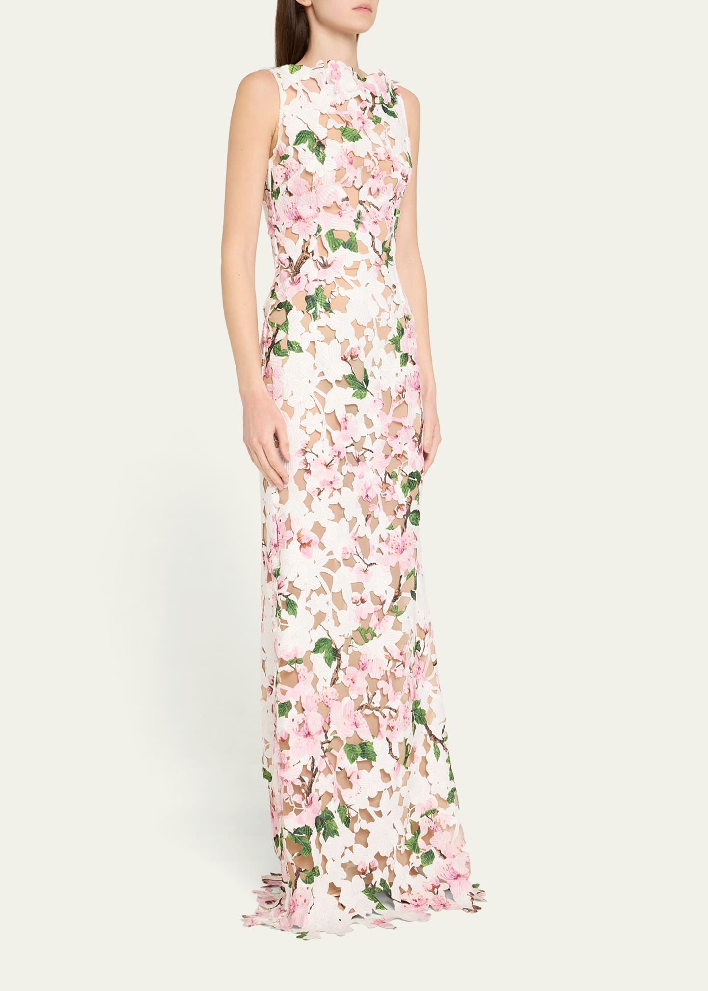 Sleeveless Cherry Blossom Guipure Gown - 4