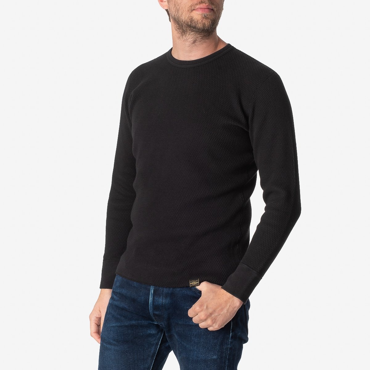 IHTL-1700-BLK Cotton Knit Crew Neck Long Sleeved Thermal Sweater - Black - 2