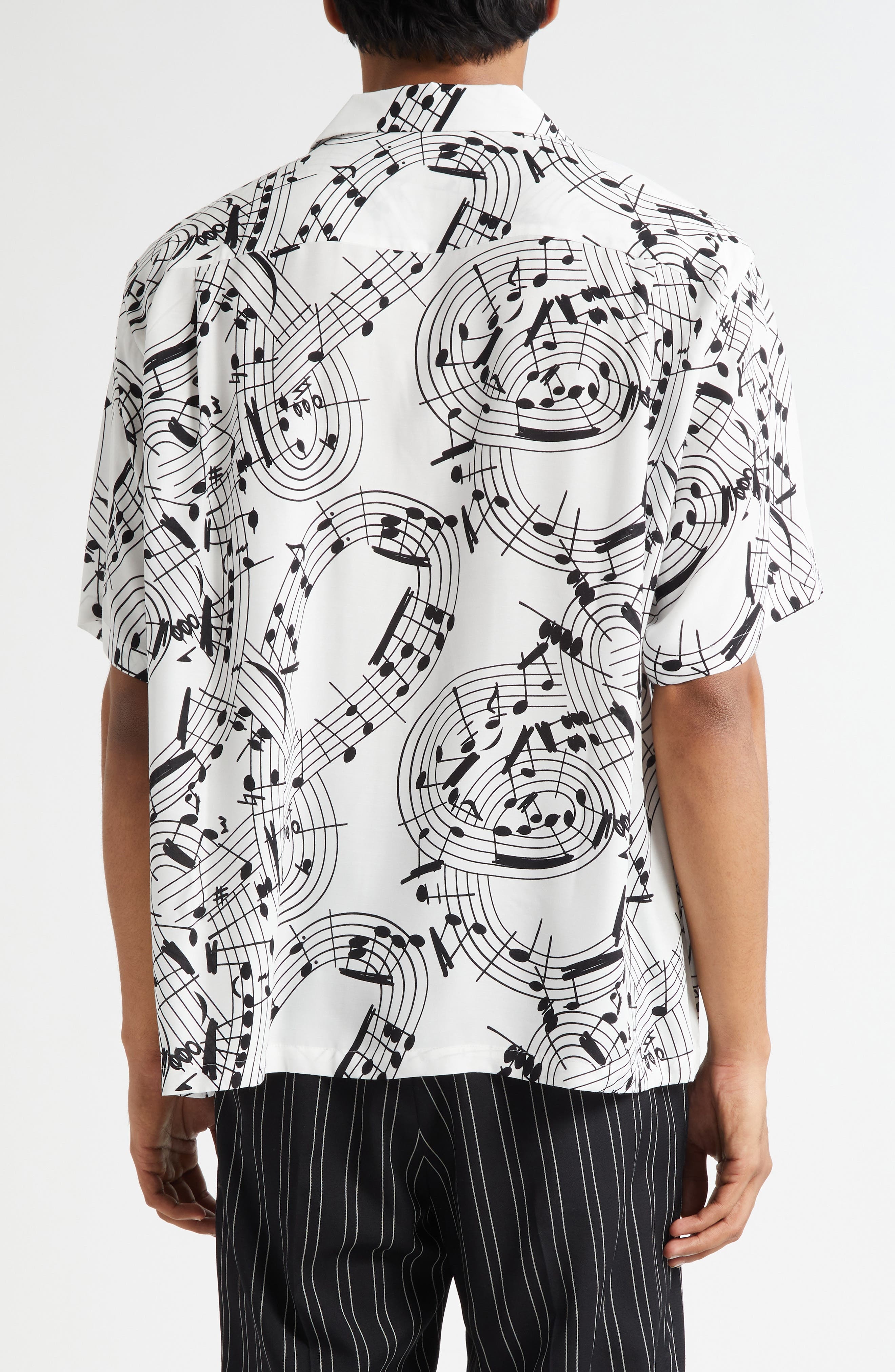 TAKAHIROMIYASHITA TheSoloist. Music Note Print Camp Shirt in White X Black at Nordstrom - 2