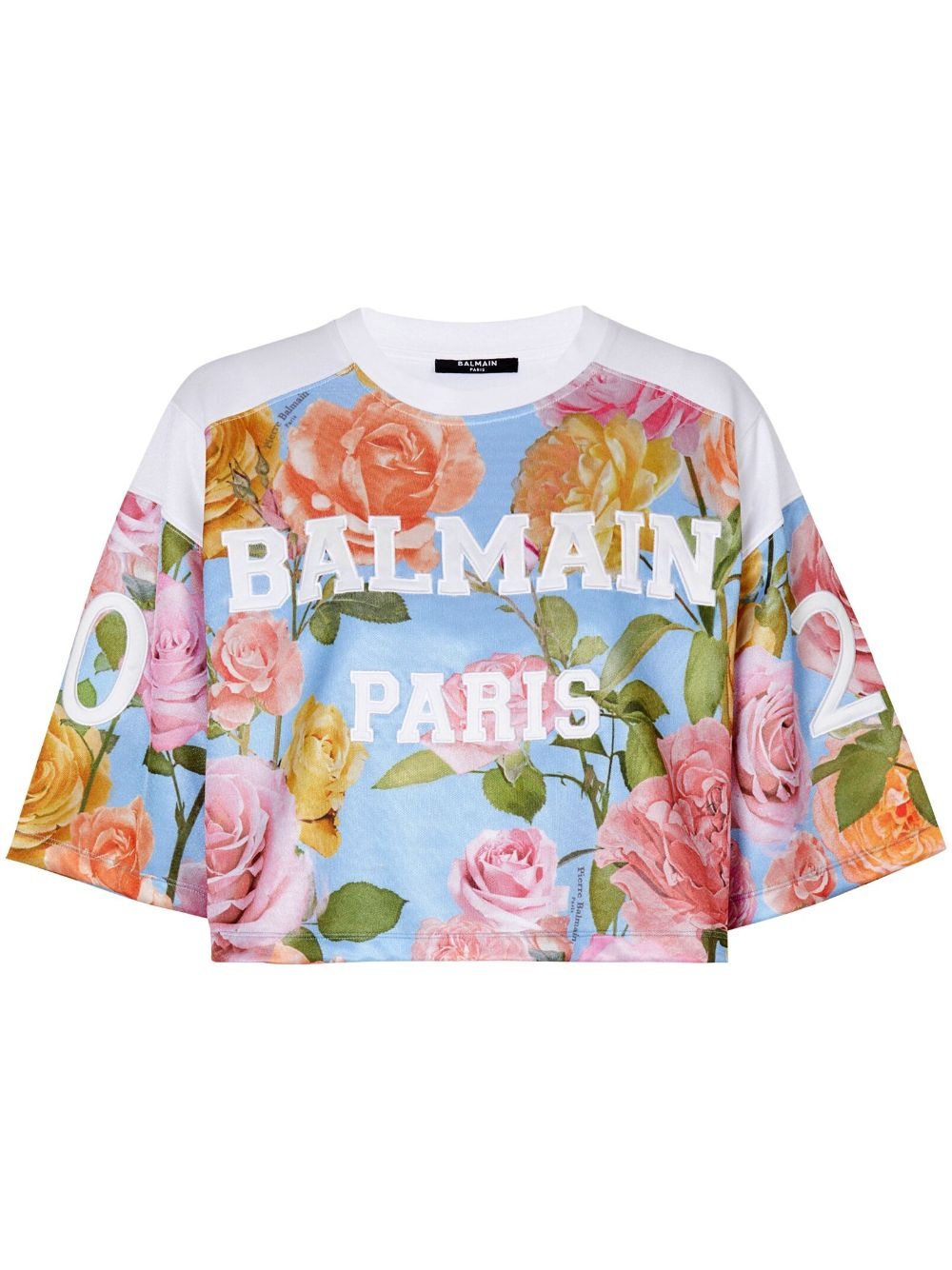 Rose-print cropped T-shirt - 1