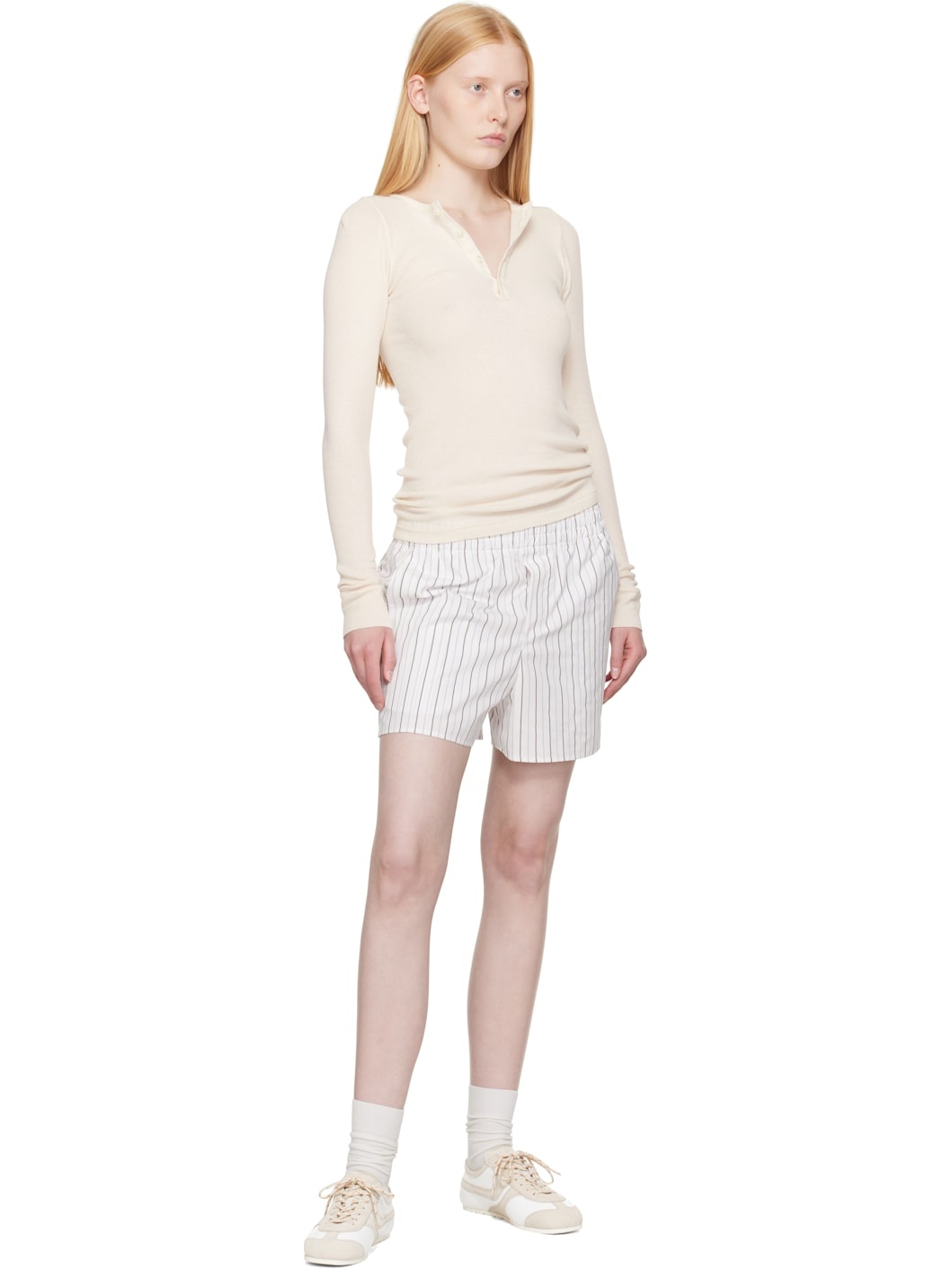 White Cotton Elasticated Shorts - 4