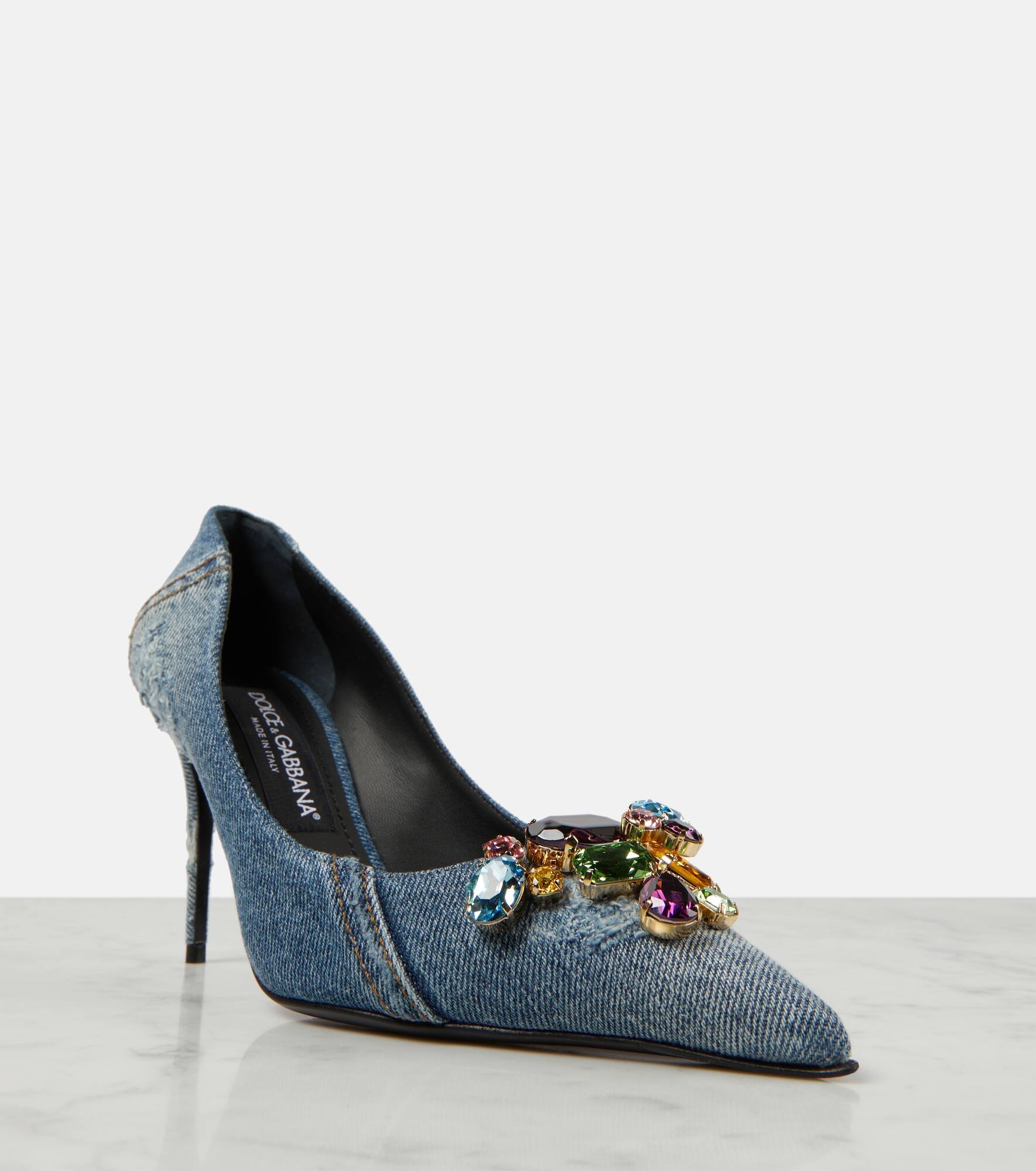 Crystal-embellished denim pumps - 6