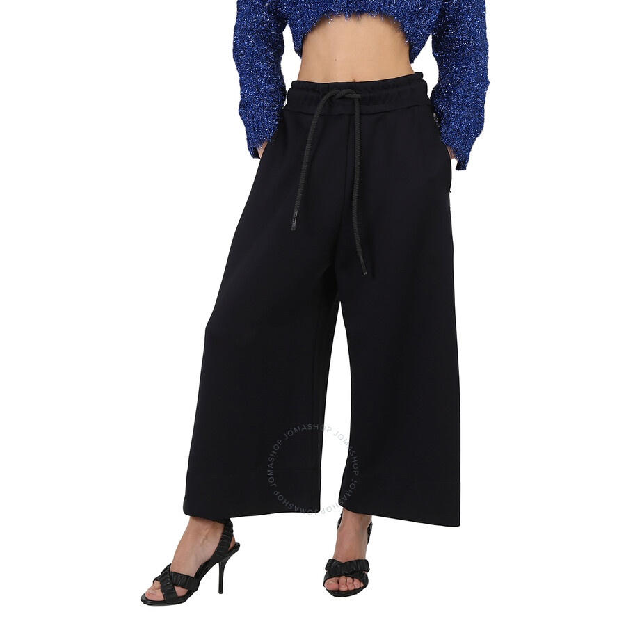 Burberry Ladies Black Crystal Detail Wide-leg Jersey Cropped Track Pants - 3