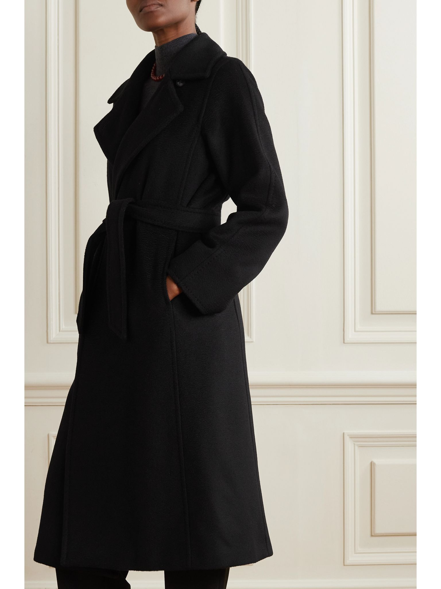 Manuela belted camel hair coat Black - 3