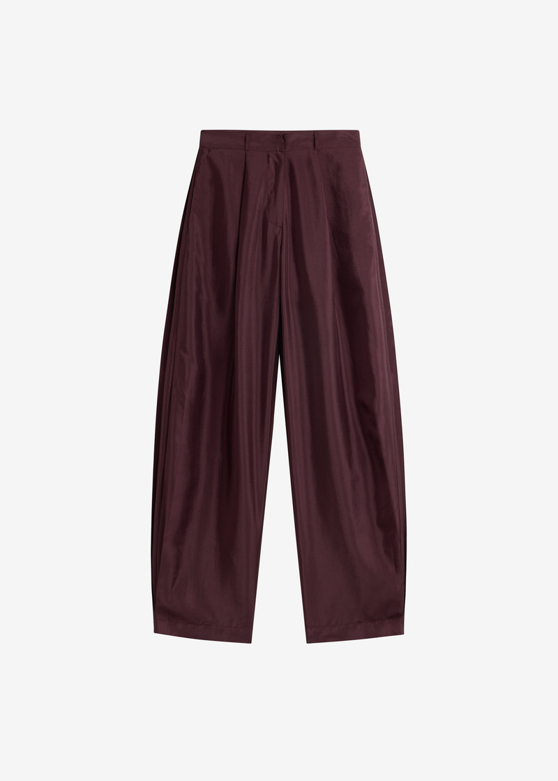 Aduna Satin Pleated Trousers - Burgundy 1