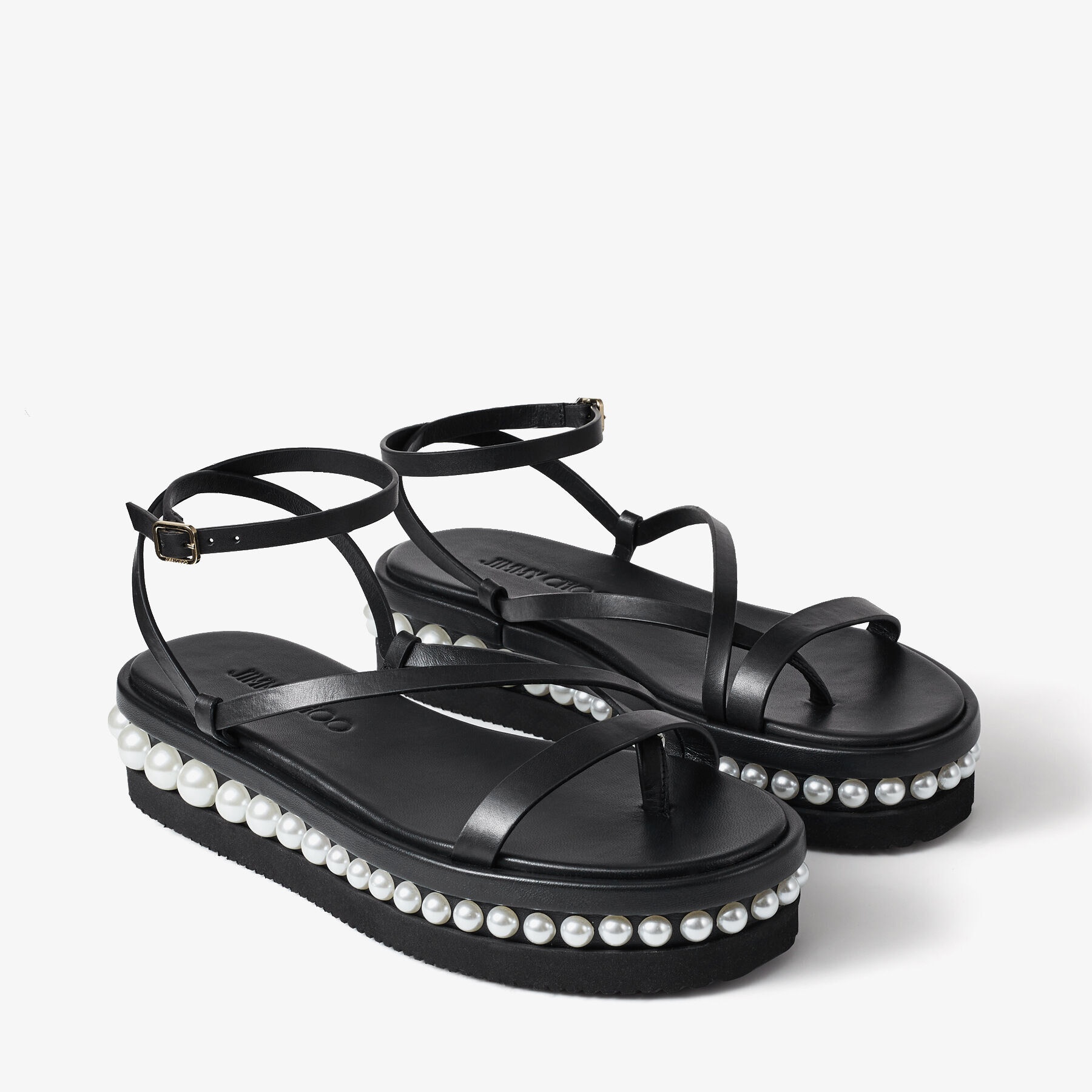Pine Flat
Black Vachetta Leather Platform Sandals with Pearl Embellishment - 3