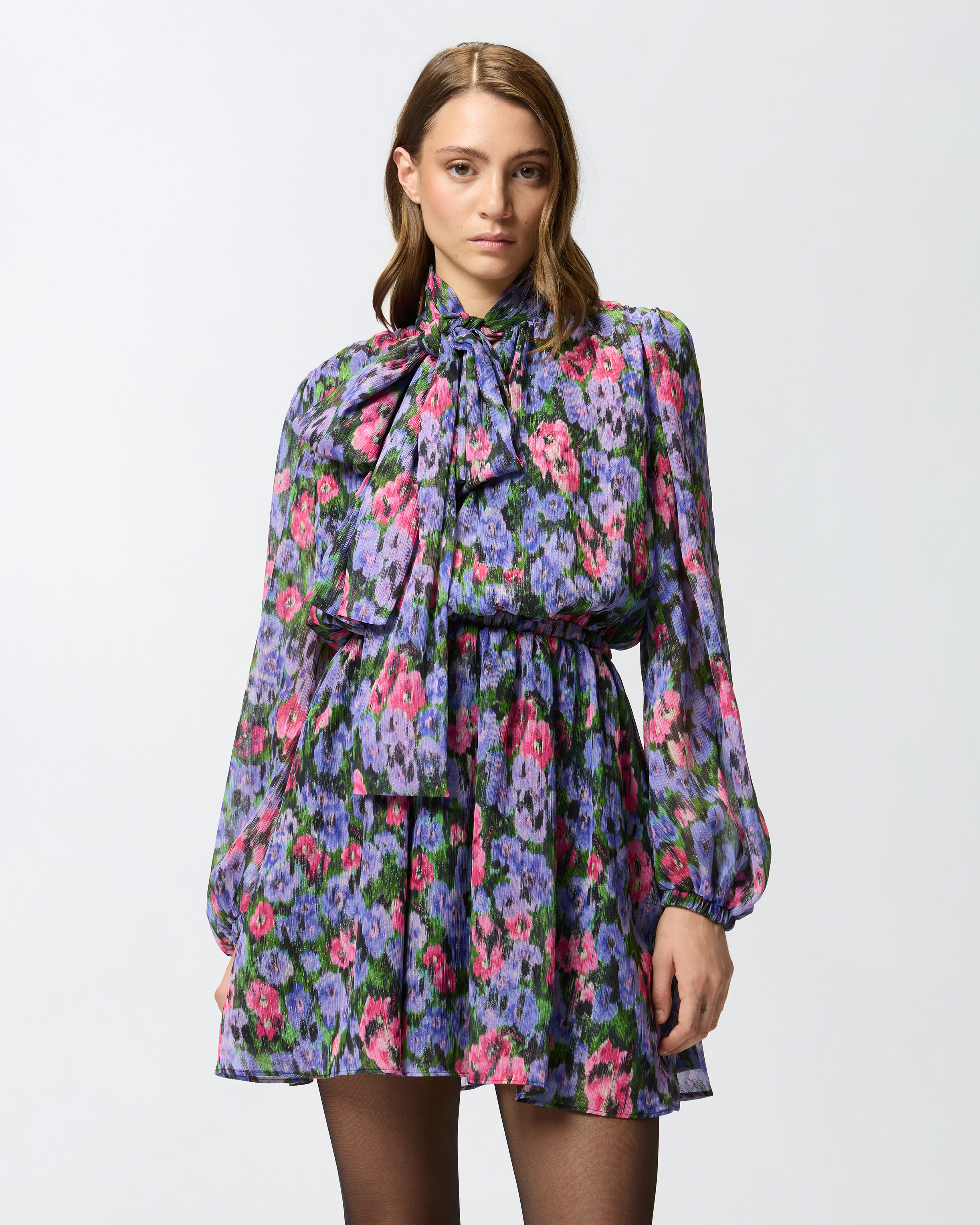 FLORAL MINI DRESS WITH SASH - 2