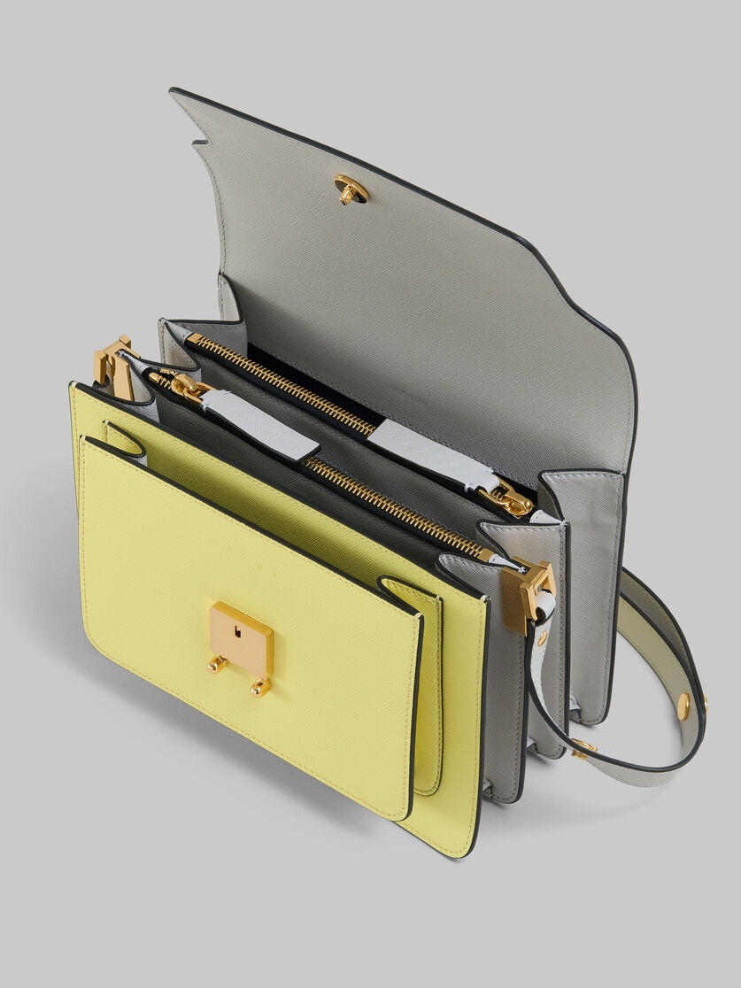 TAN YELLOW AND GREY SAFFIANO LEATHER MEDIUM TRUNK BAG - 3