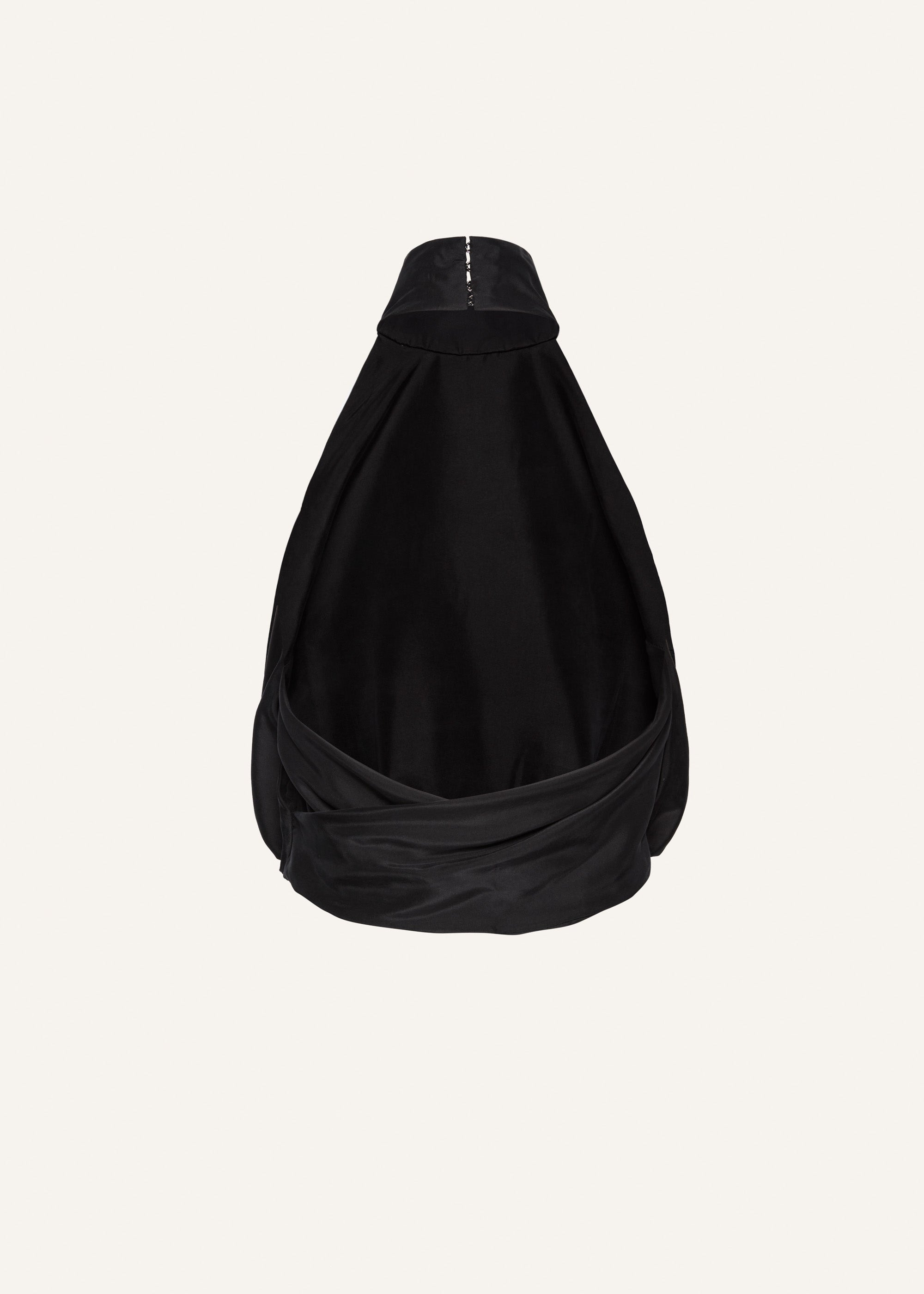Silk high neck balloon top in black - 2