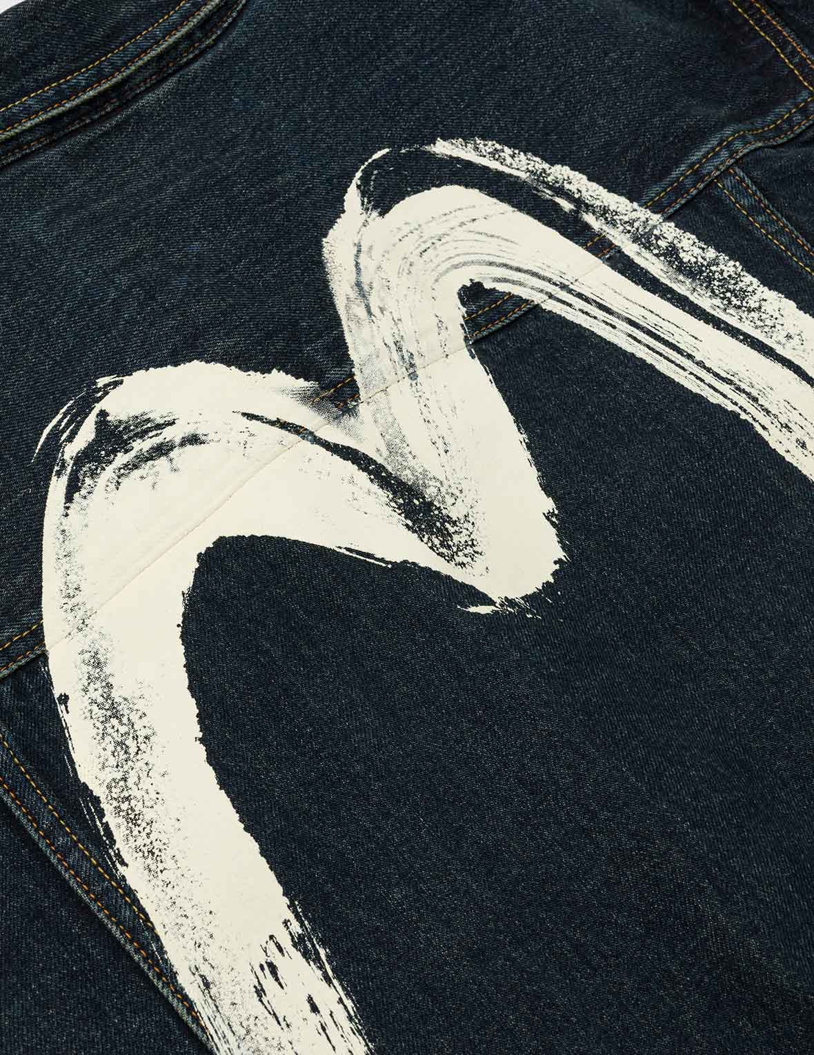 Washed Brushstroke Daicock Print Regular Fit Denim Jacket - 3
