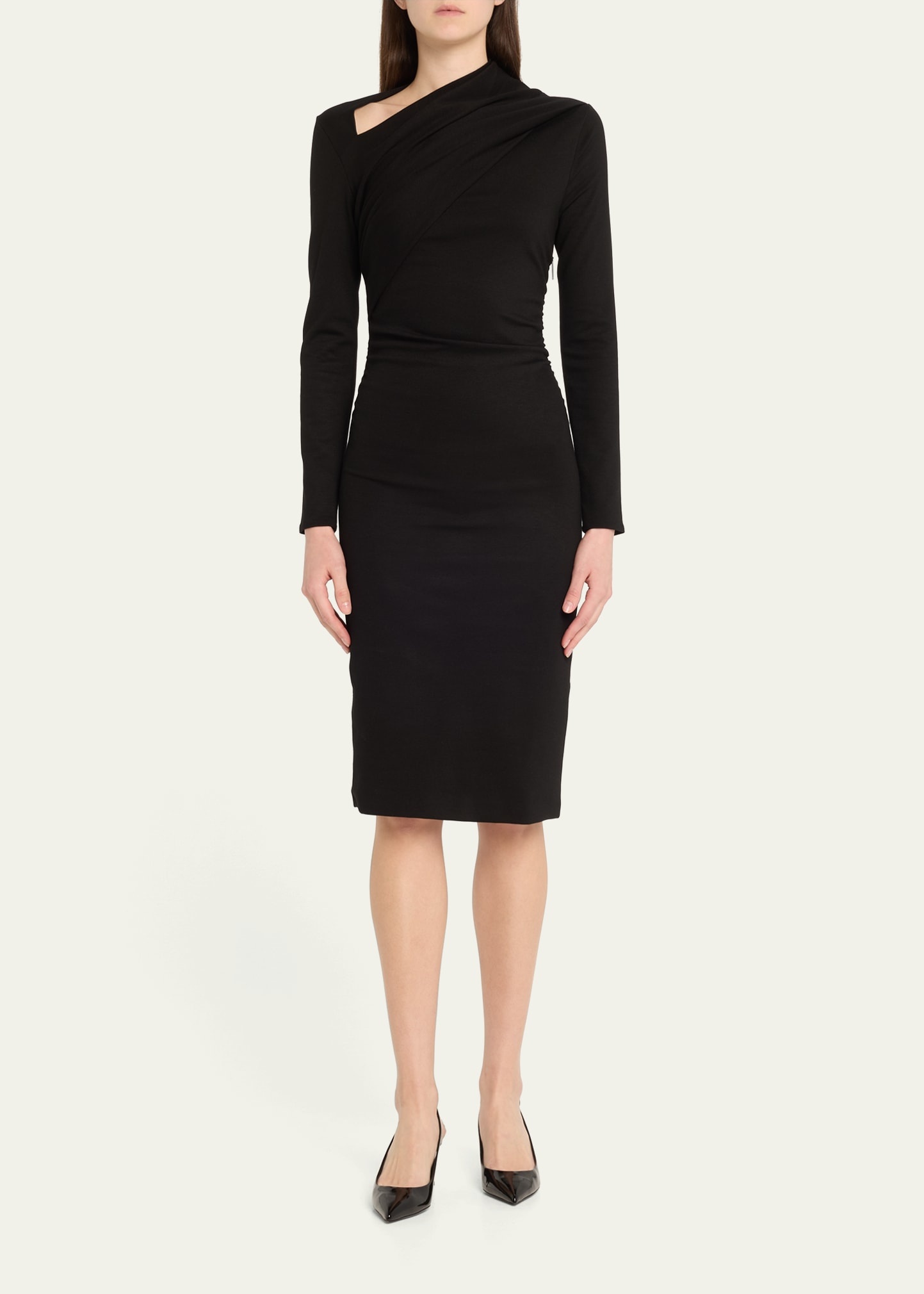 Asymmetric Long-Sleeve Jersey Dress - 2