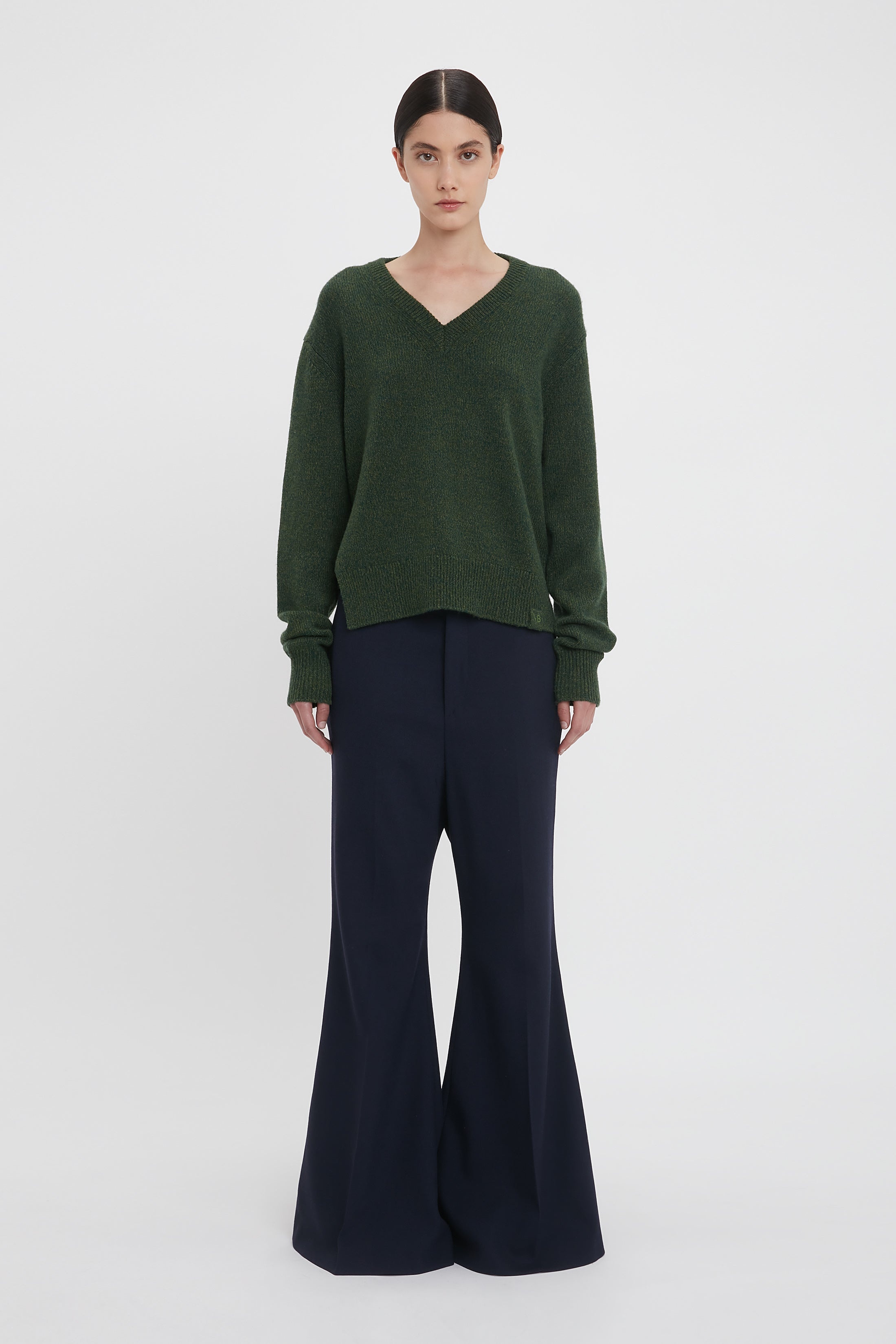 Convertible V-Neck Jumper In Spruce Green - 2