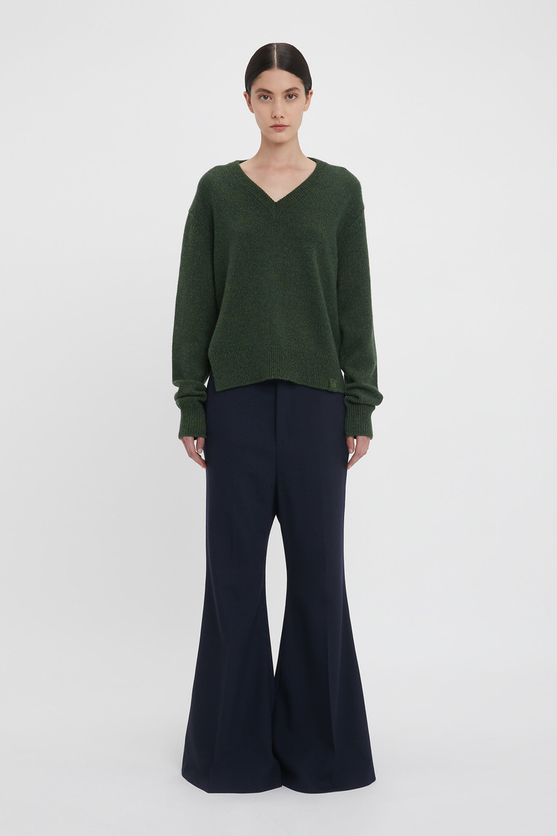 Victoria Beckham Convertible V-Neck Jumper In Spruce Green outlook