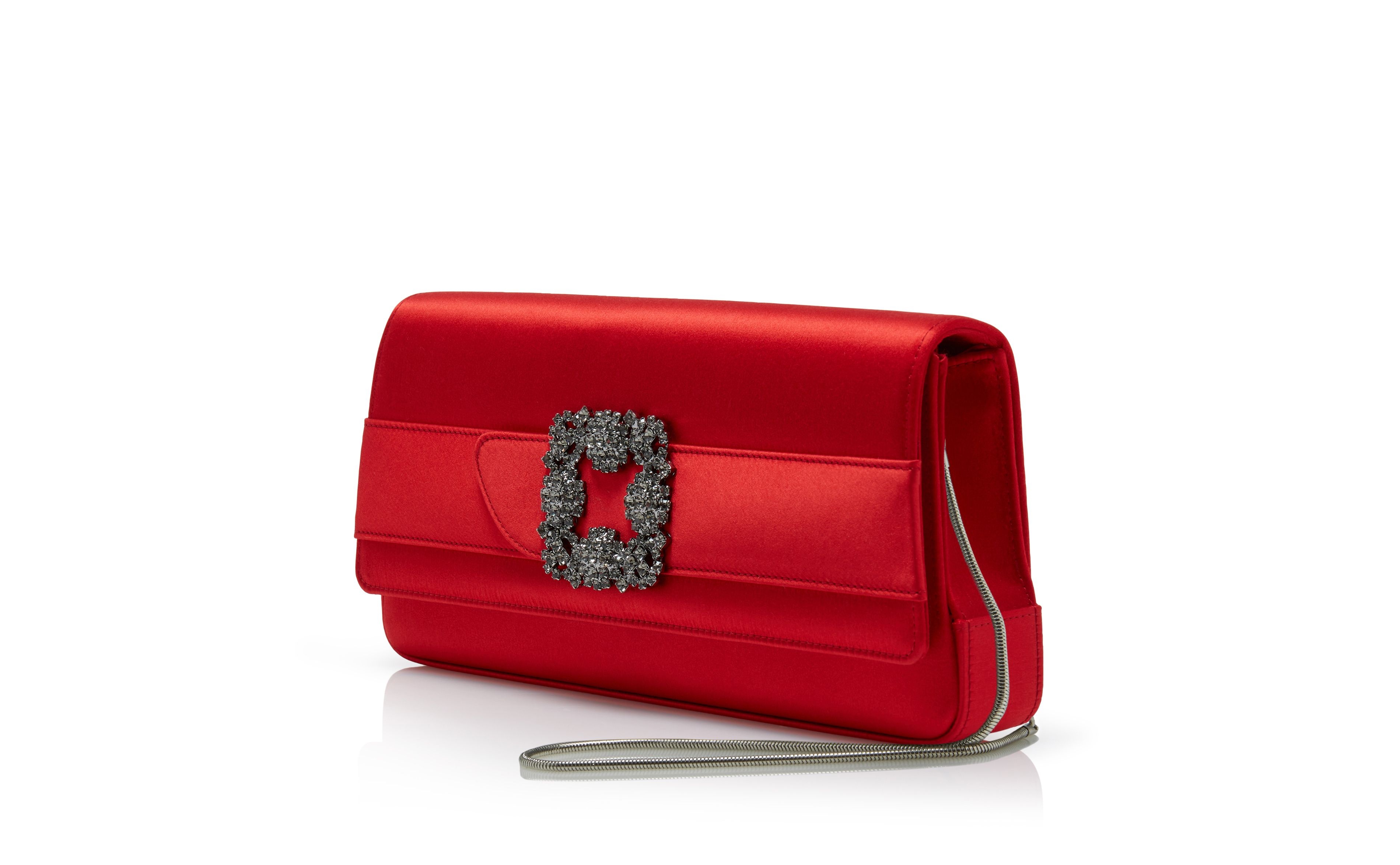 Red Satin Jewel Buckle Clutch - 3