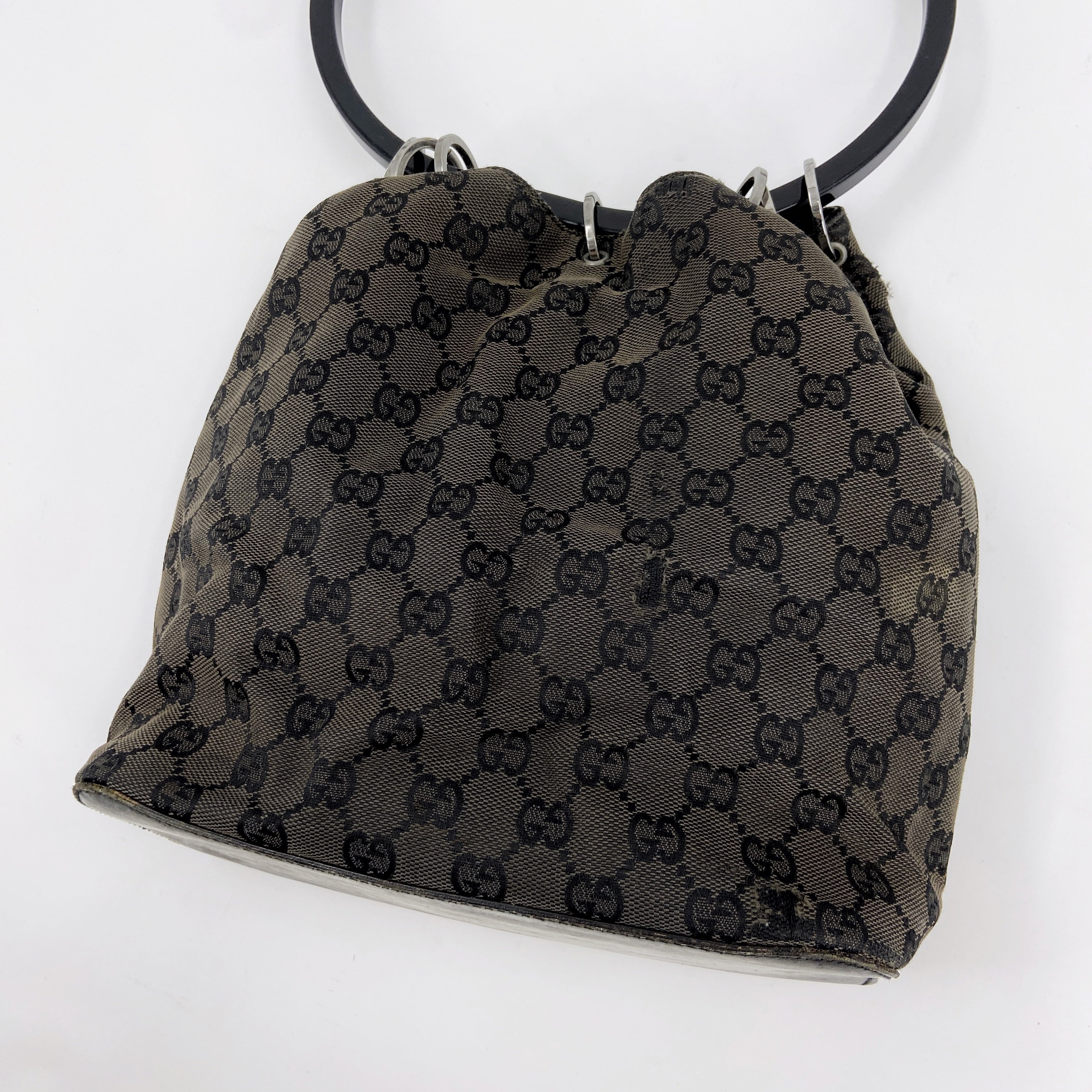 Gucci Fall 1999 Tom Ford Large Brown Monogram Bucket Acrylic Ring Bag - 8