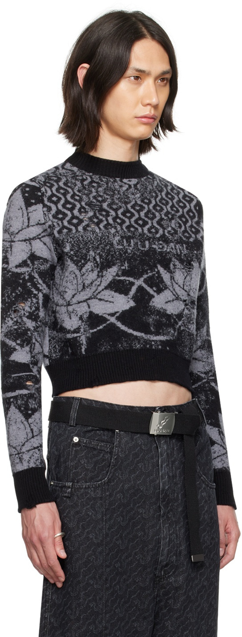 LU'U DAN Black & Gray Shrunk Sweater outlook