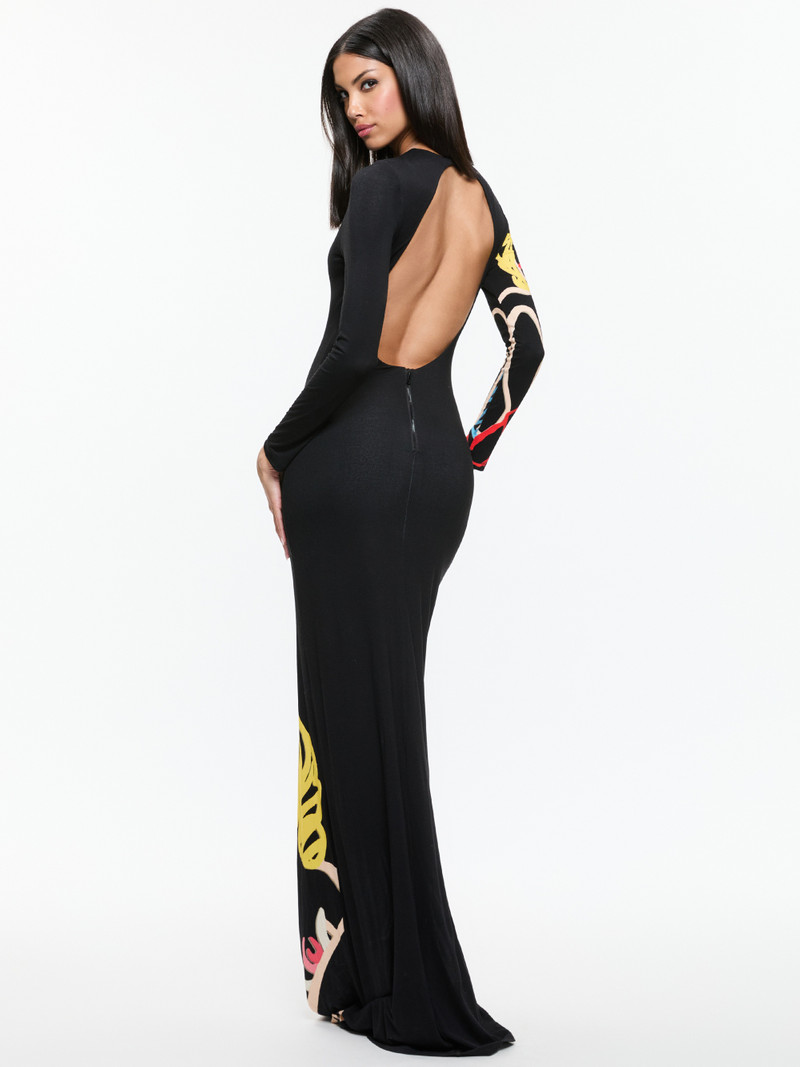 black lace maxi dress formal Miss Circle Women Camila Black Satin and Lace Maxi Dress
