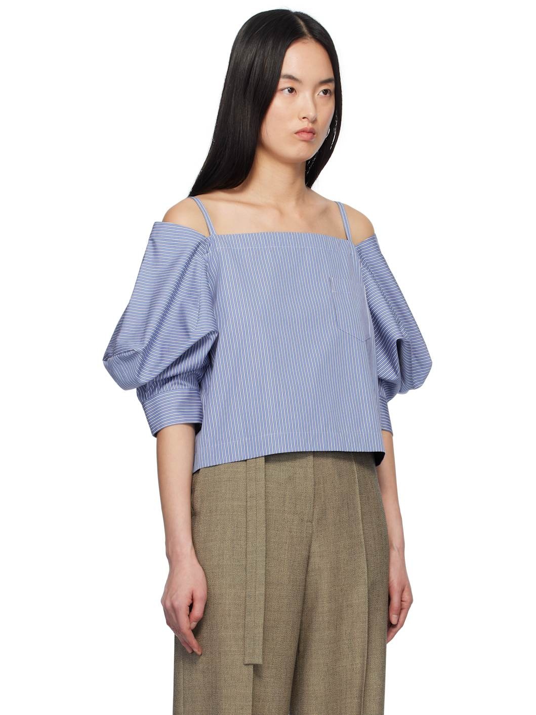 Blue Cotton Poplin Pullover Blouse - 2