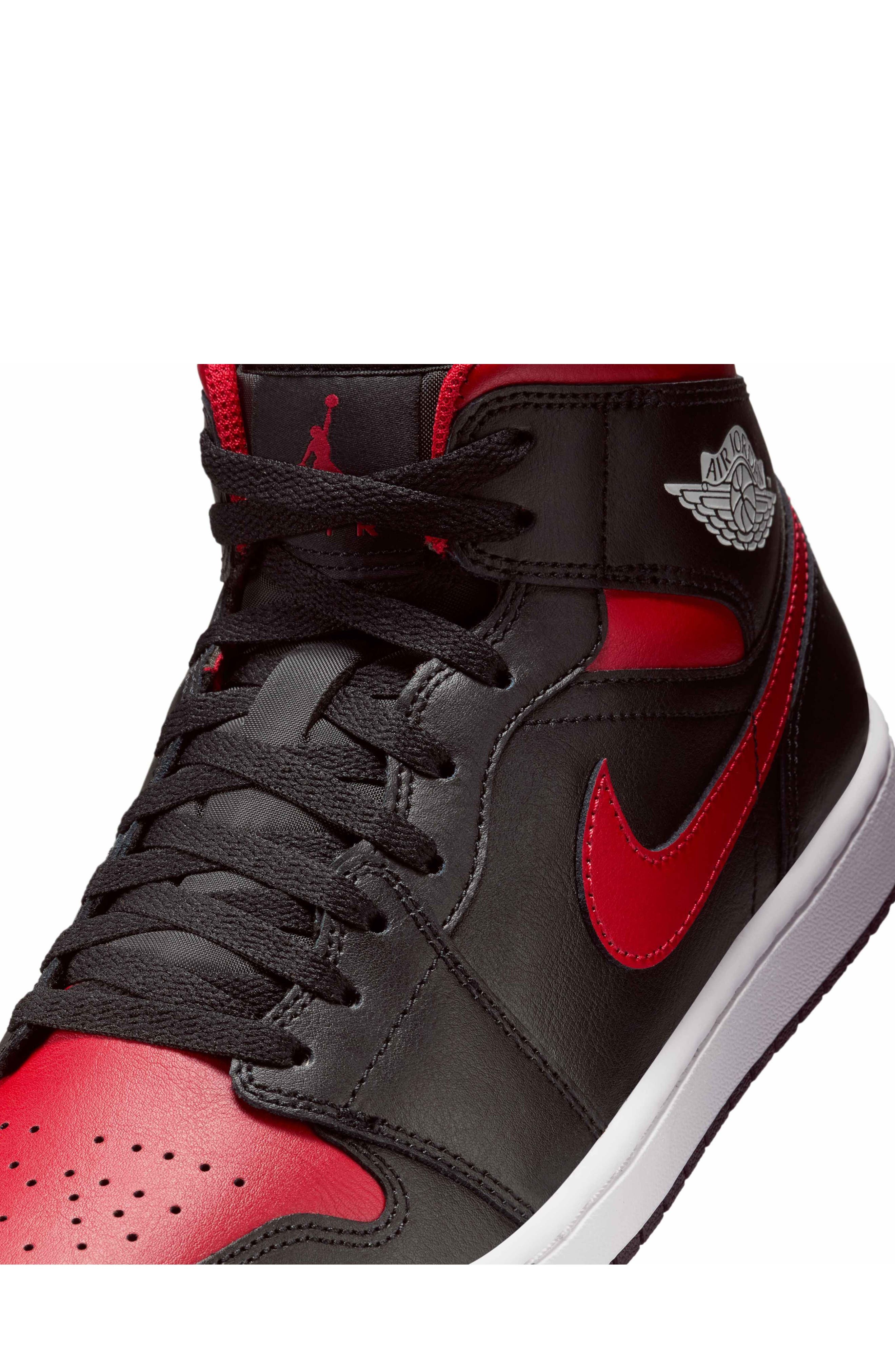 Air Jordan 1 Mid Sneaker in Black/summit White/varsity Red at Nordstrom - 9