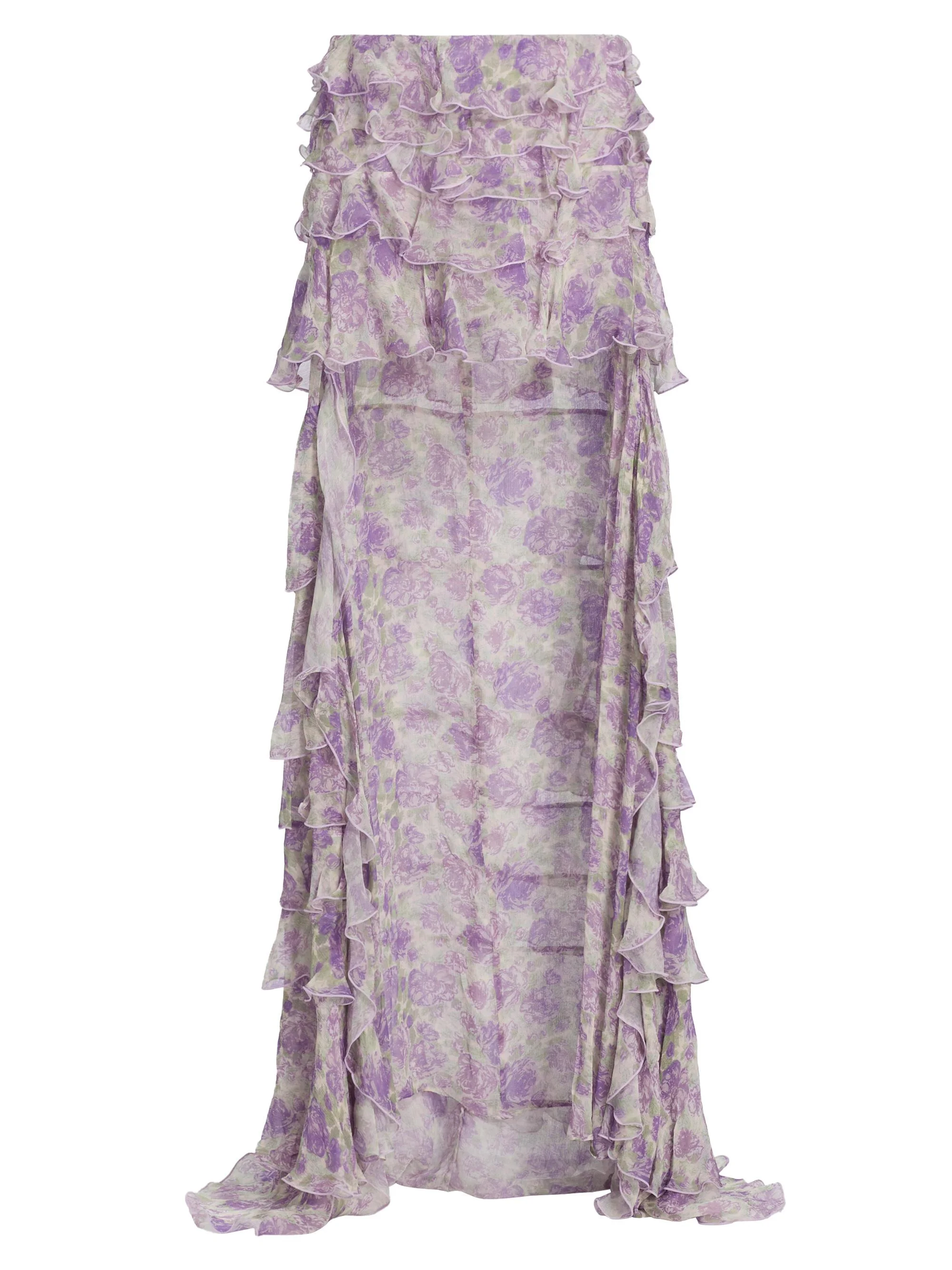Women's Laya Printed Ruffled Chiffon High-Low Skirt - Purple Multi - 1