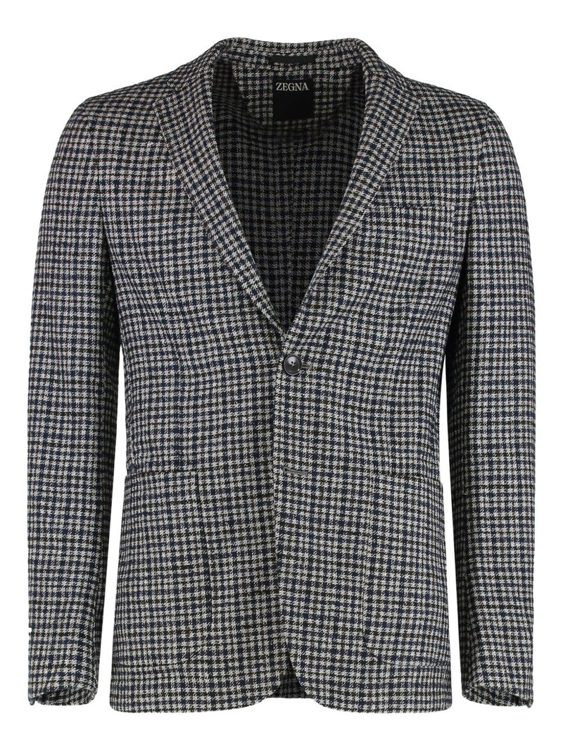 checked single-breasted blazer 1