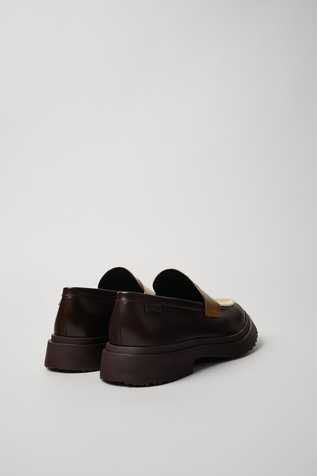 Brown and white leather loafers for men - 4