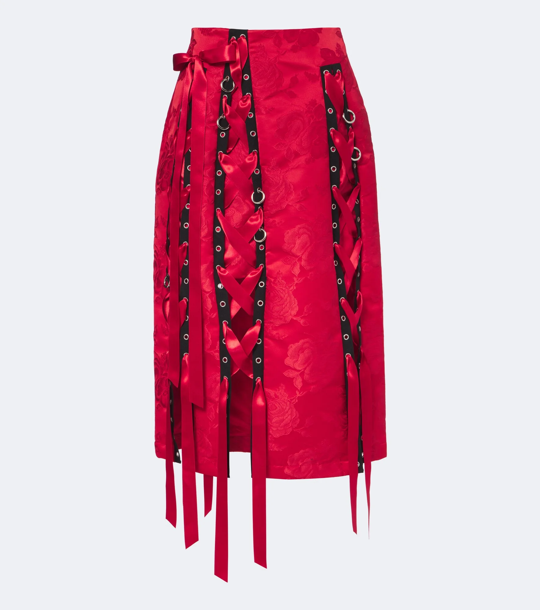 Bow-detail floral brocade midi skirt - 1
