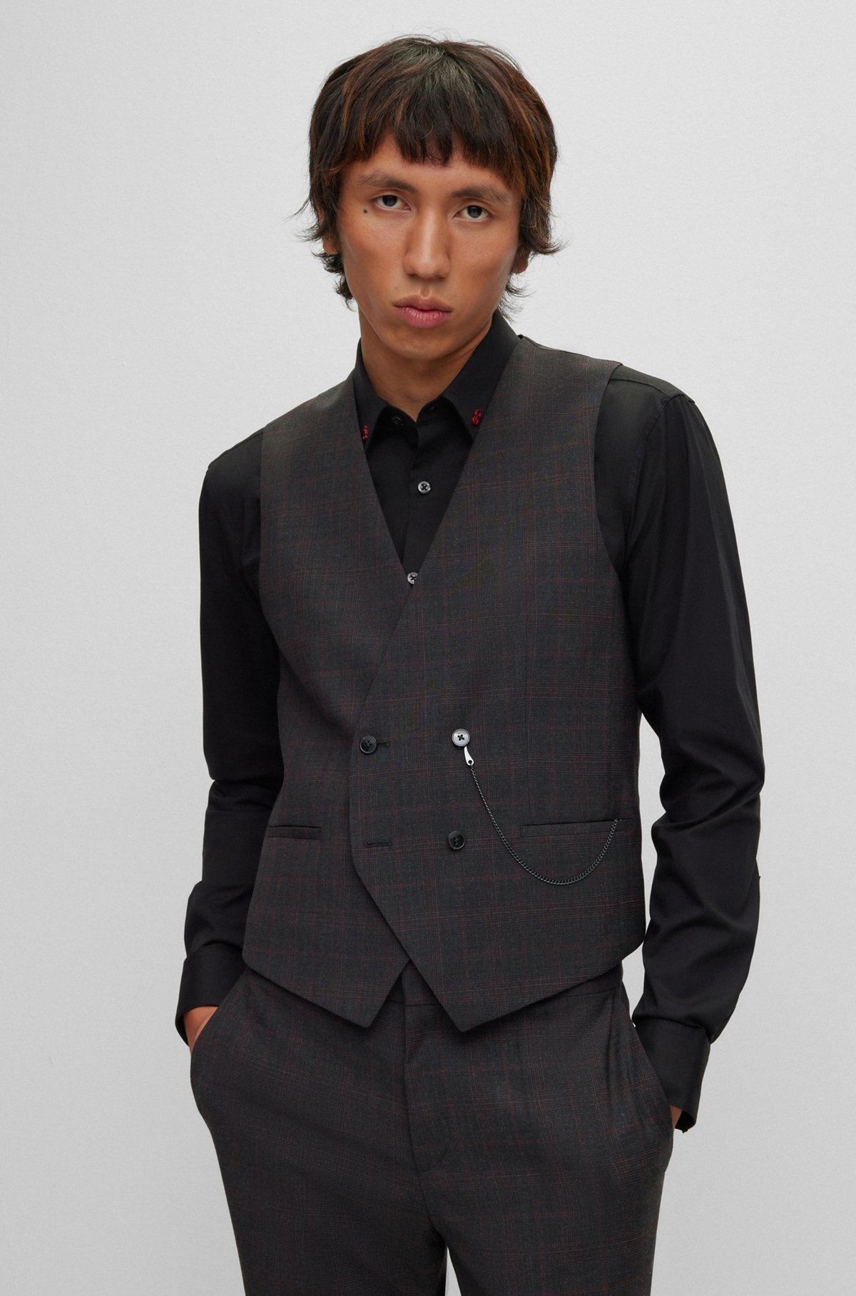 SLIM-FIT THREE-PIECE SUIT IN A CHECKED WOOL BLEND - 2