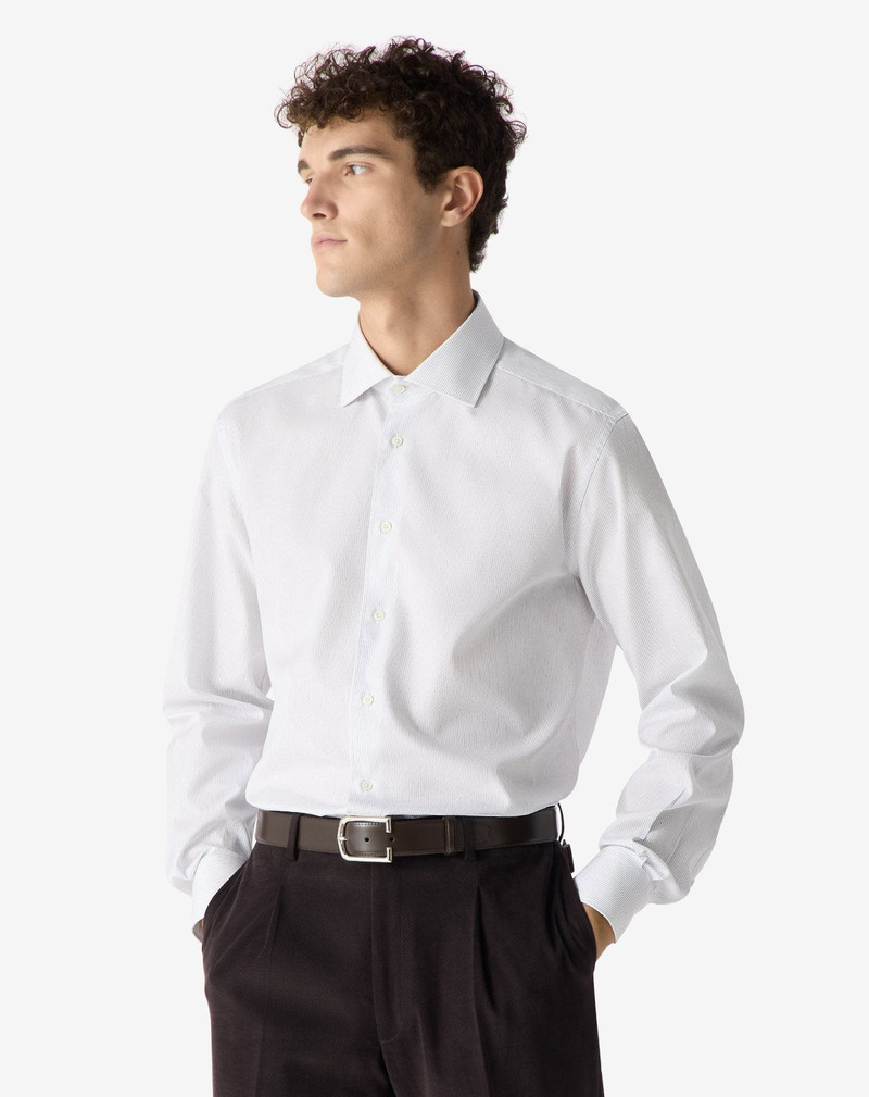 CORNELIANI White cotton shirt with Blue micro stripes outlook