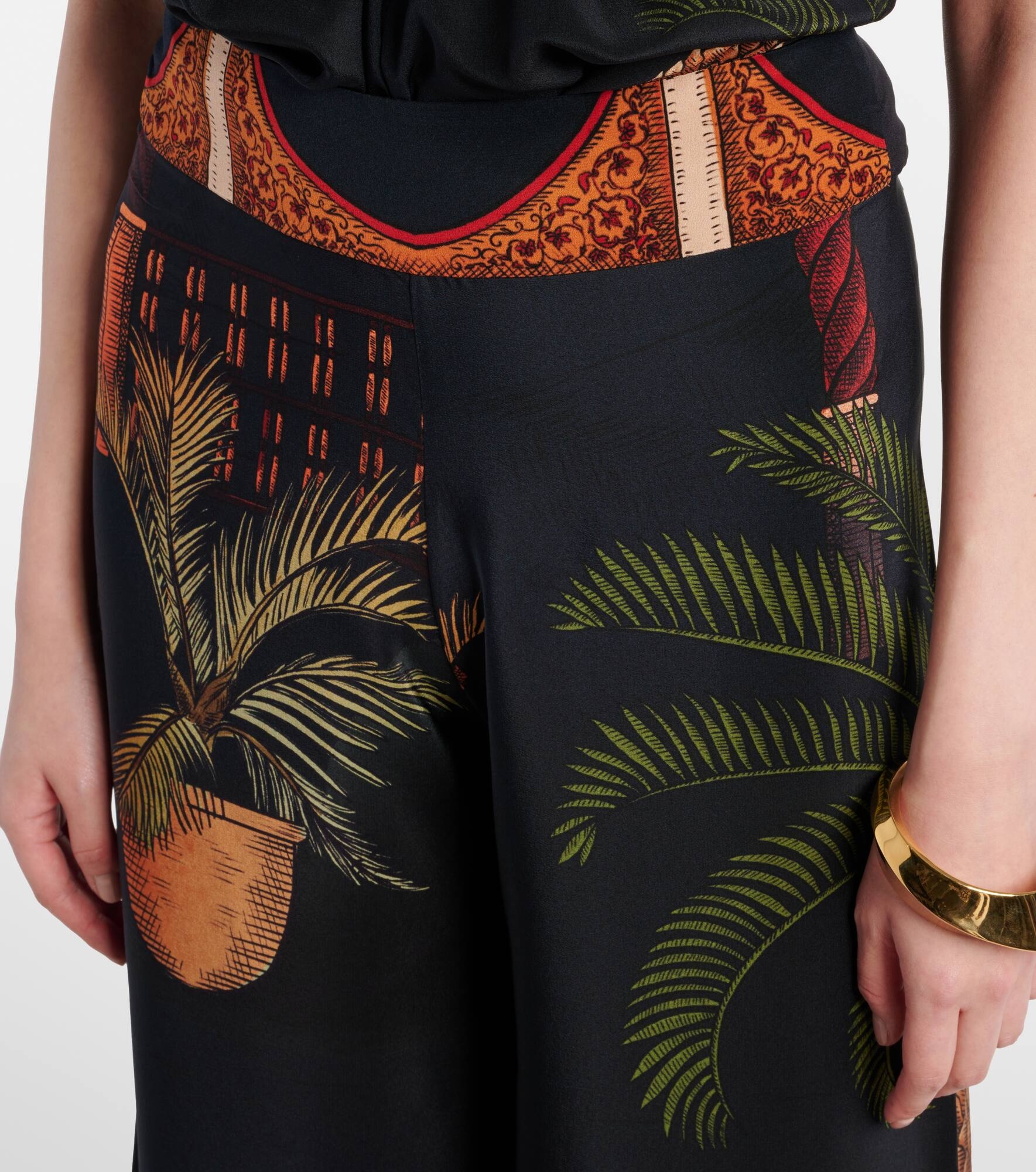 Printed high-rise silk wide-leg pants - 4