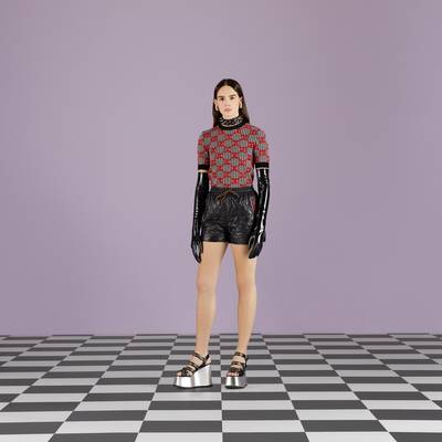 GUCCI Quilted nylon shorts with patch outlook