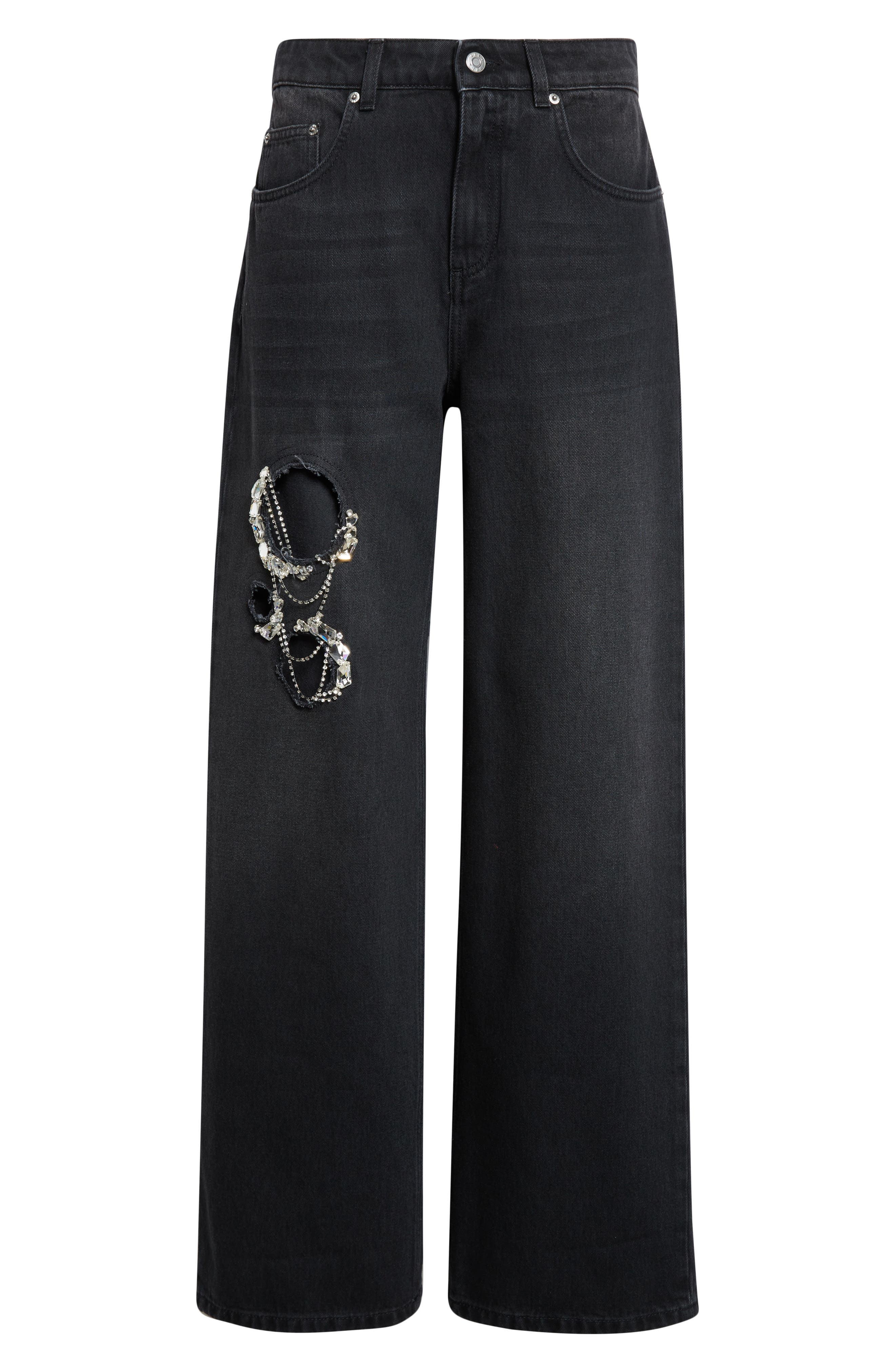 Area Crystal Chain Cutout Relaxed Jeans in Washed Black at Nordstrom - 5