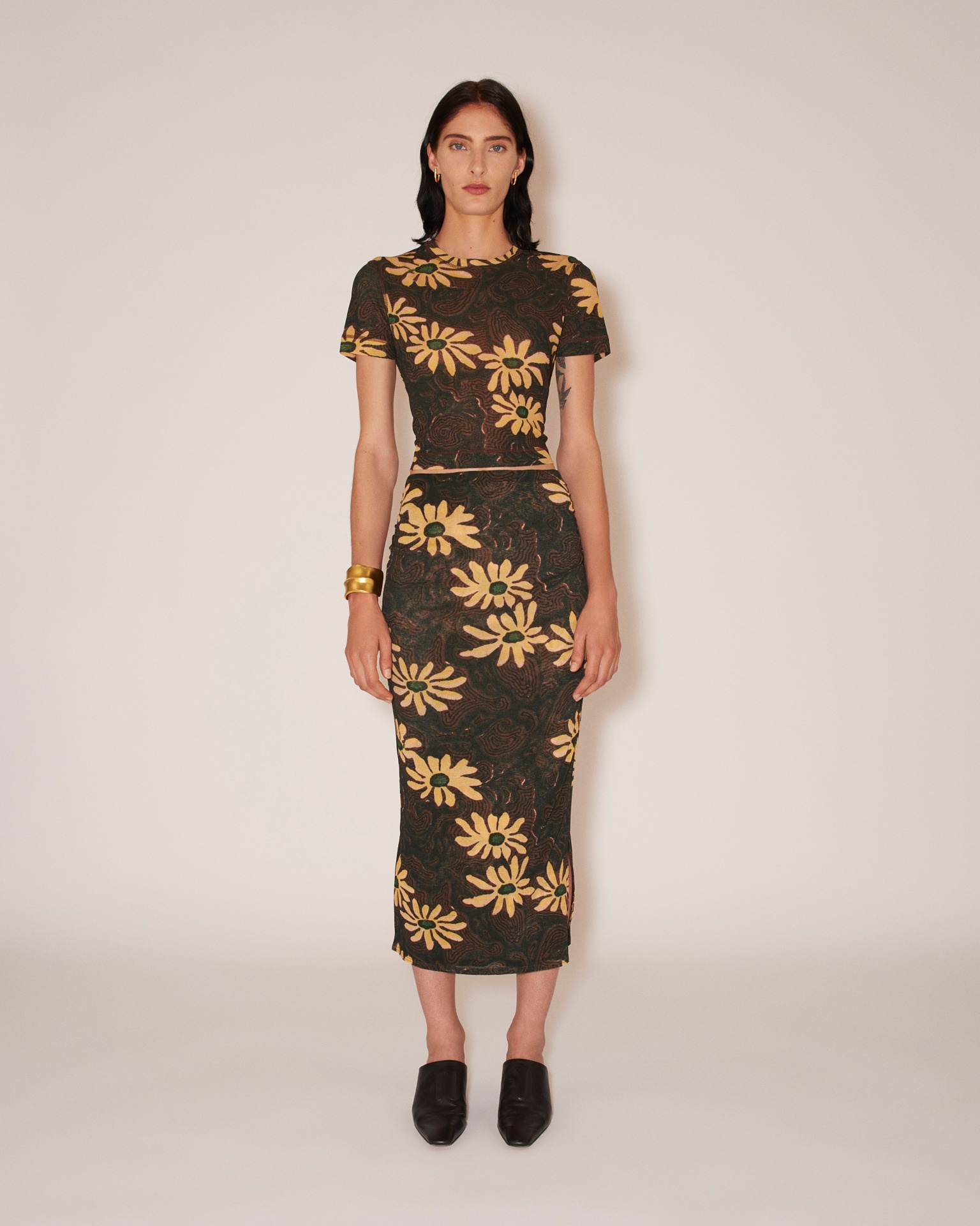 SIBI - Mesh-jersey floral skirt - Black - 2