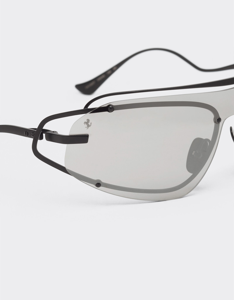 Ferrari sunglasses in matt black titanium with silver gradient mirror grey shield 7