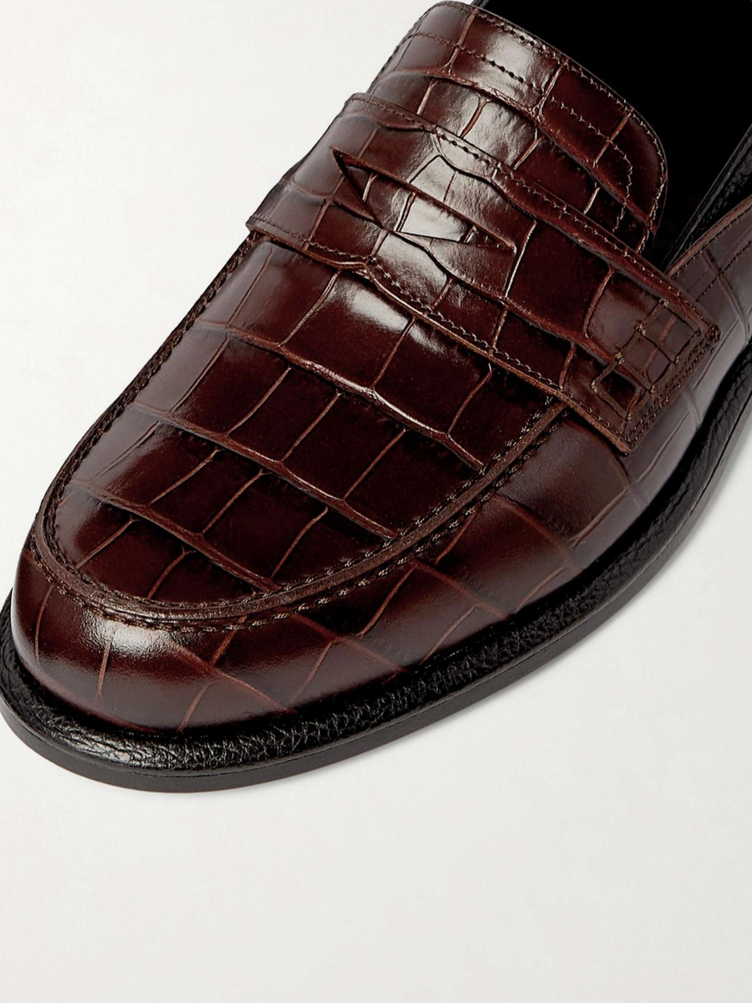 Collapsible-Heel Croc-Effect and Full-Grain Leather Penny Loafers - 4