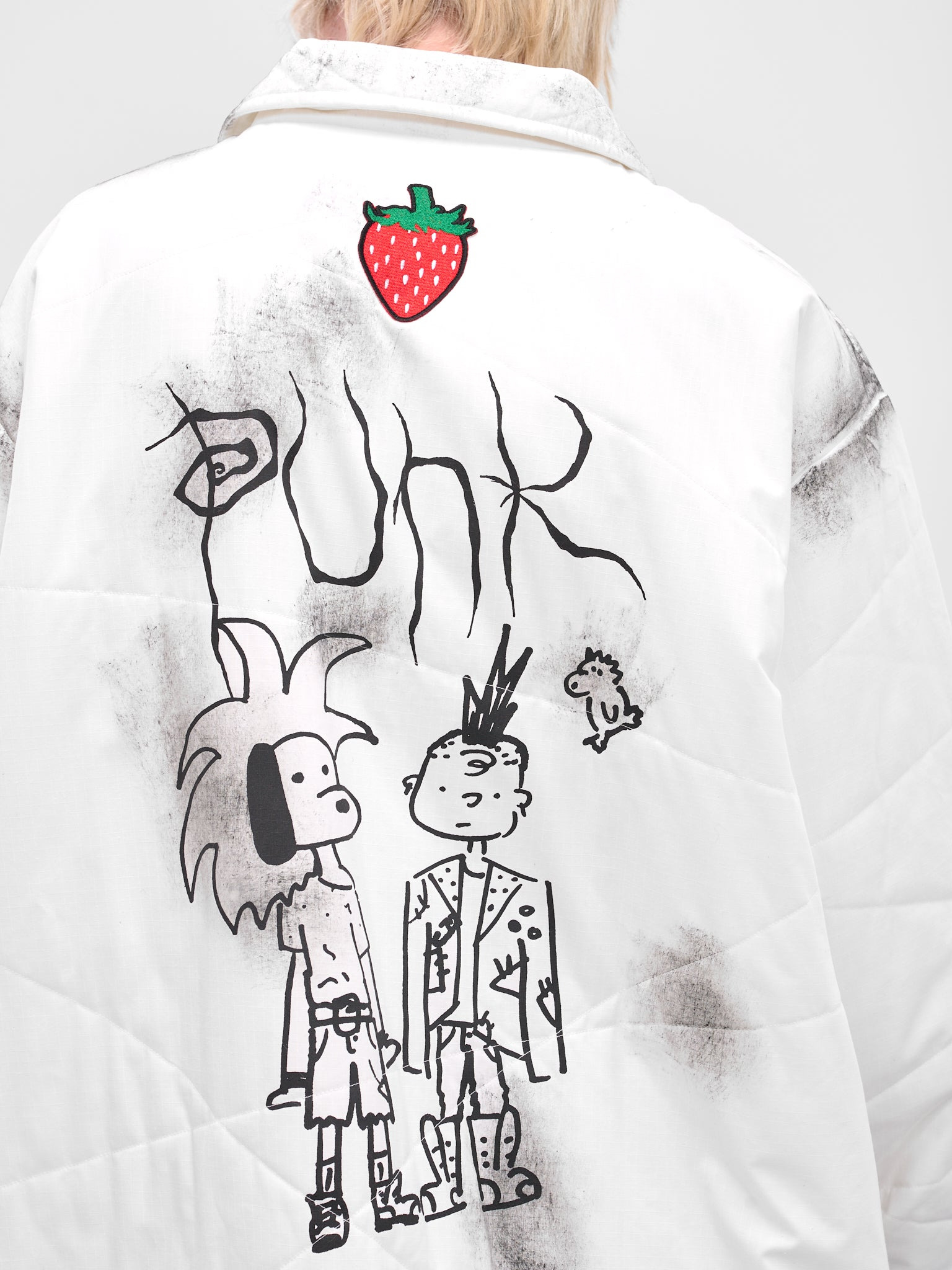 White Punk Graphic Quilted Coat - 5