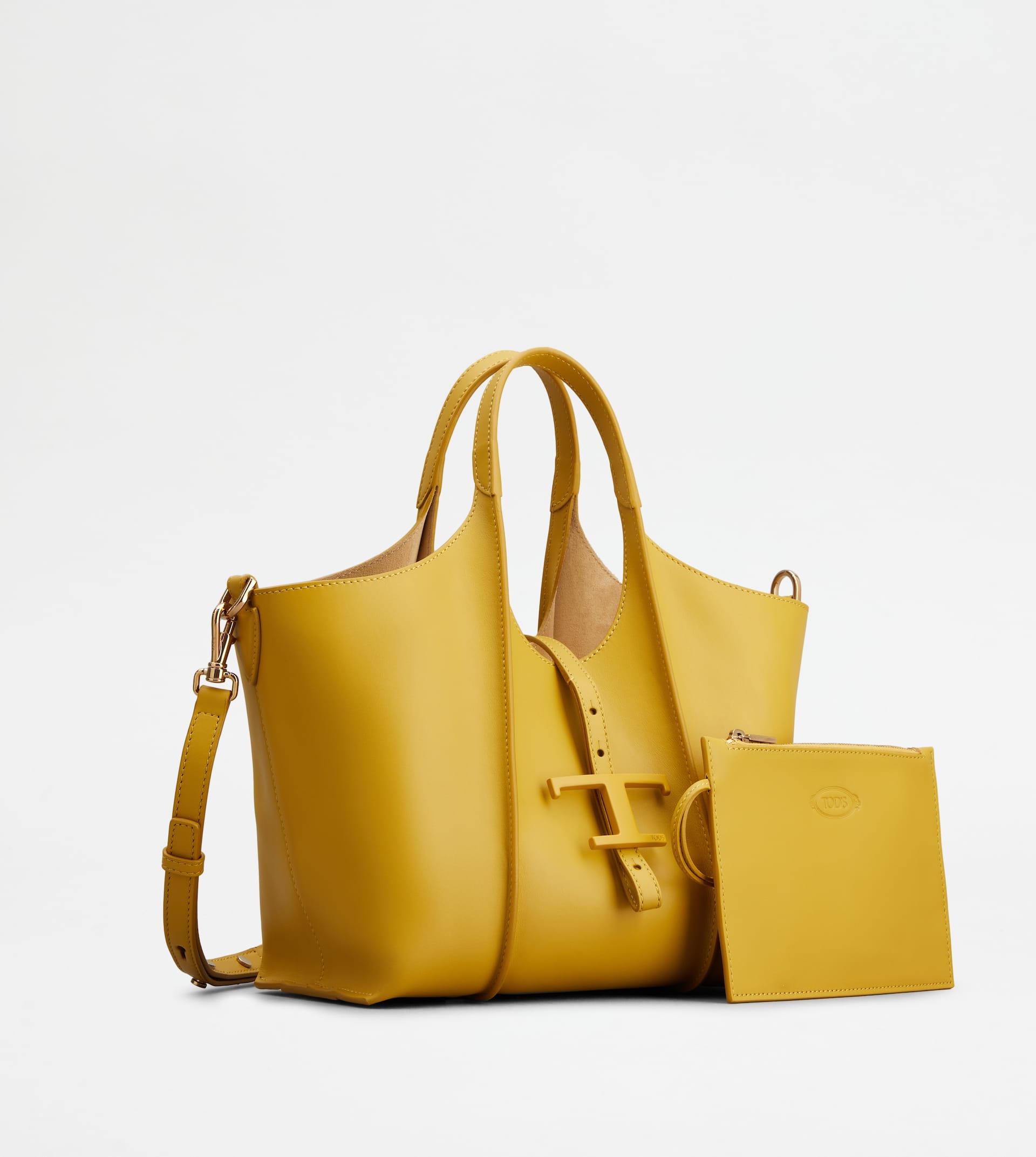 T TIMELESS SHOPPING BAG IN LEATHER MINI - YELLOW - 5